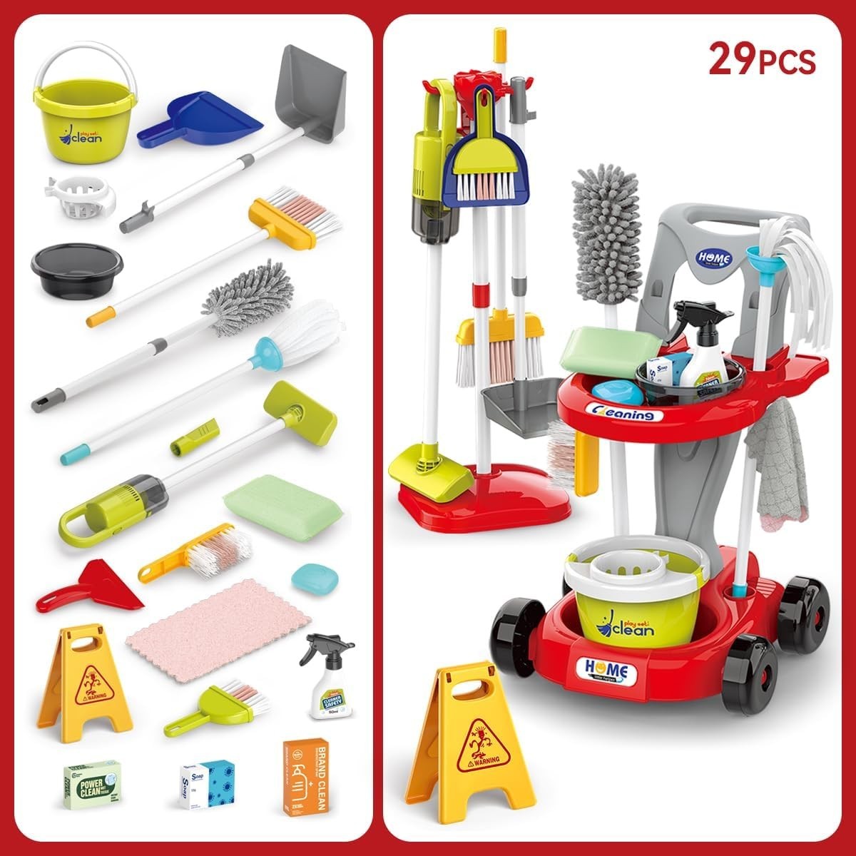 Kids Cleaning Toy Set, 29-Piece Detachable Educational Play Set for Toddlers