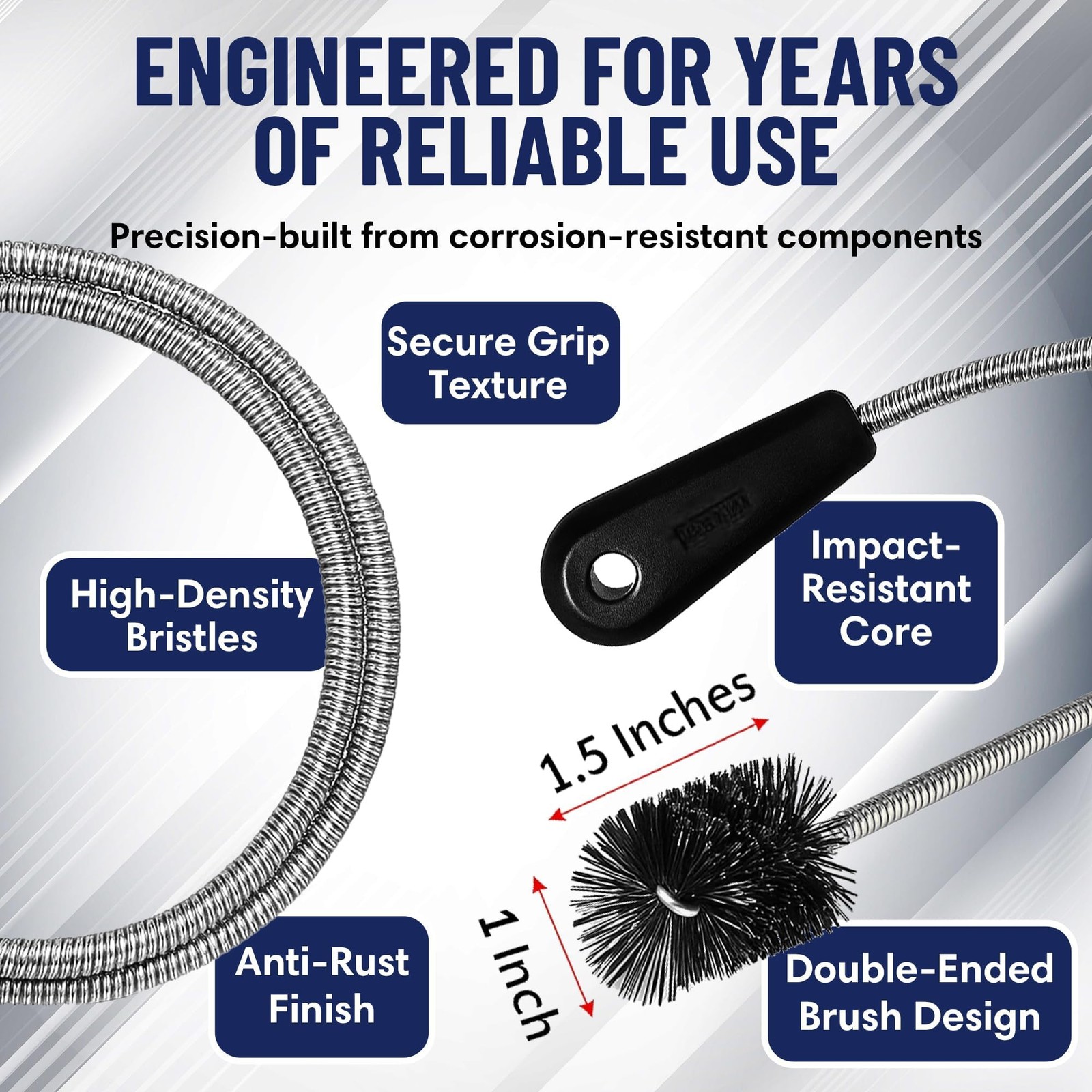 48″ Flexible Tube Brush – Long Pipe Snake for Sink – AC Condensate Line Clean…