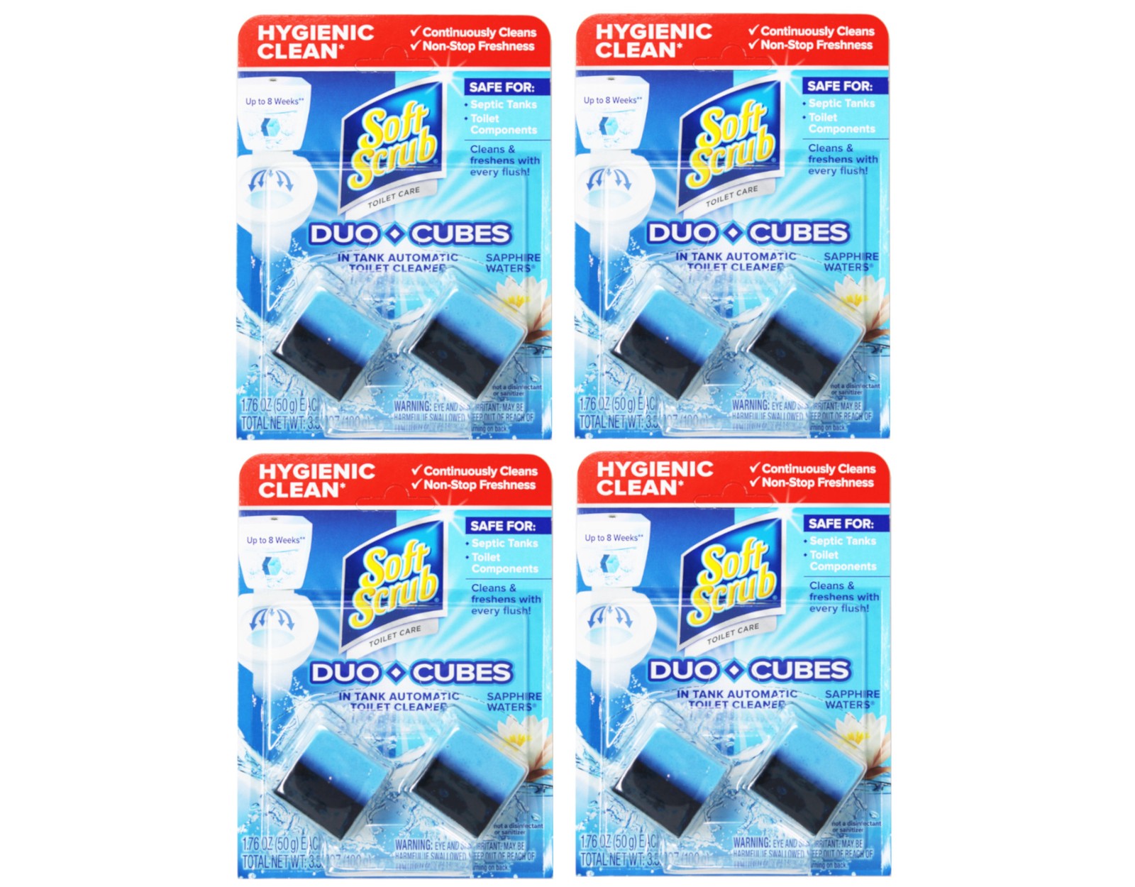 Soft Scrub In-Tank Toilet Cleaner Duo-Cubes, Sapphire Waters, 2 Count – 4 Pack