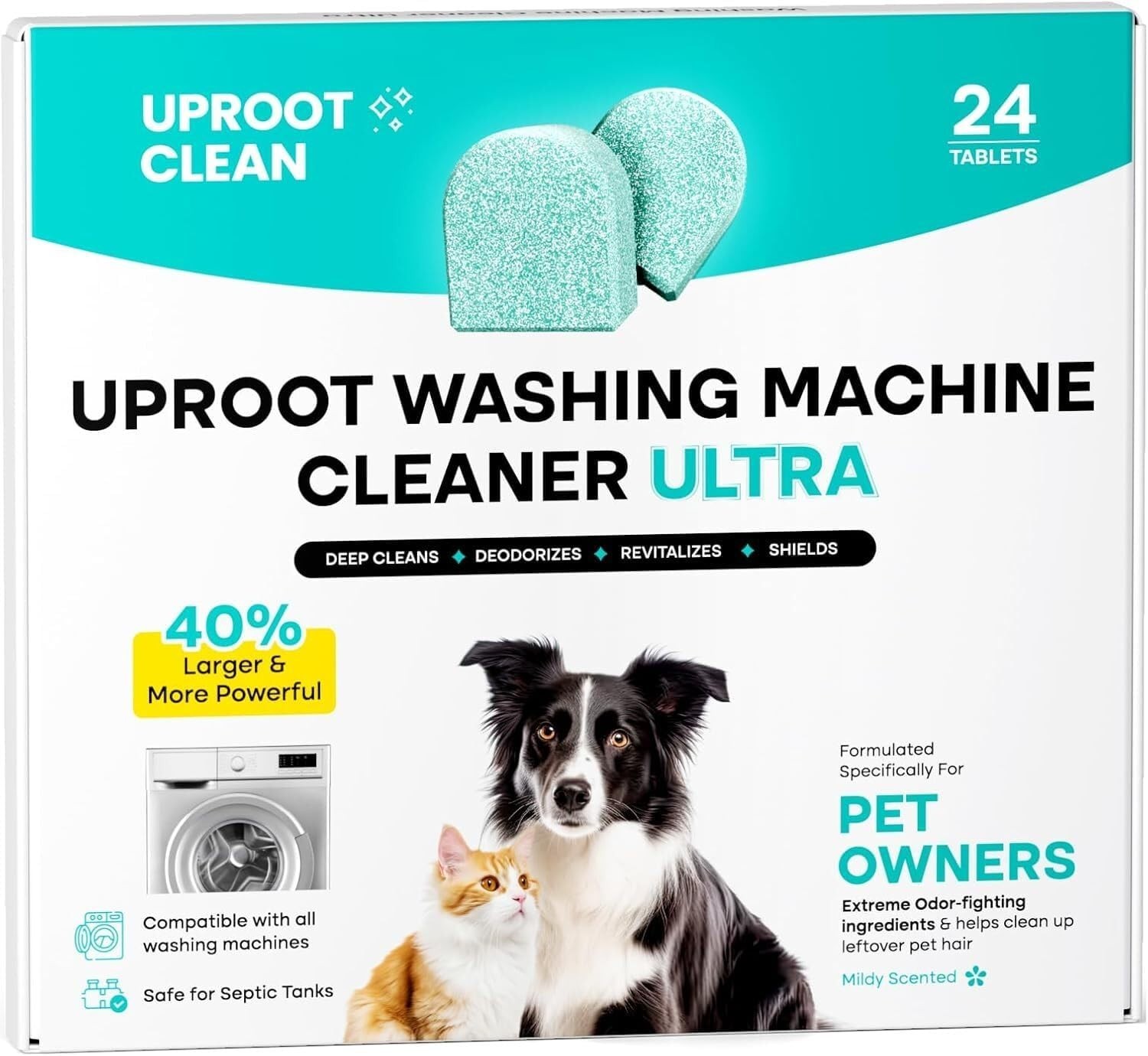 Washing Machine Cleaning Tablets Ultra 40% Stronger, 24 Pack | HE/Top/Front Load