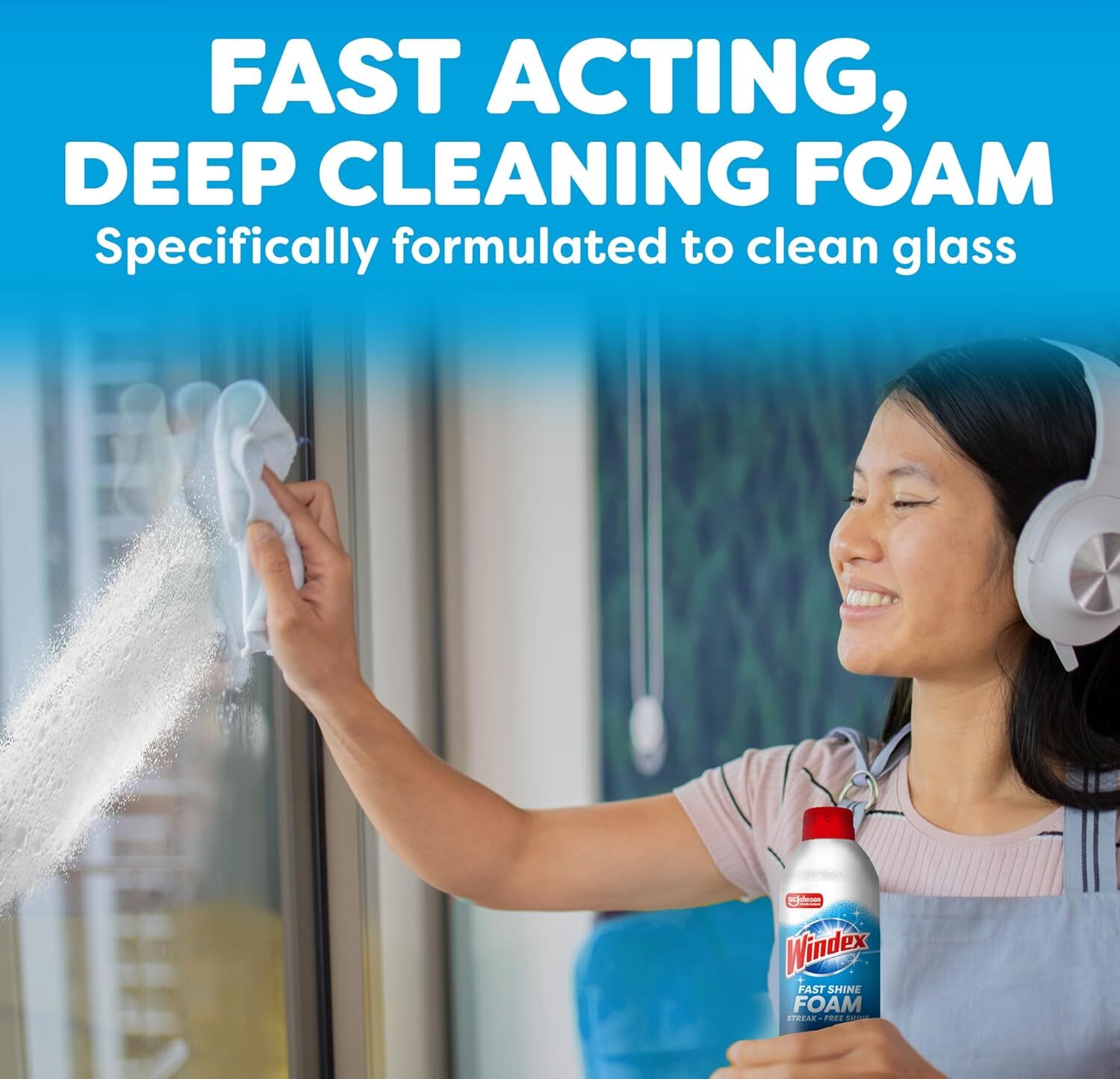Windex Fast Shine Foam Glass Cleaner, No-Drip Aerosol Cleaning Spray, 19 oz.