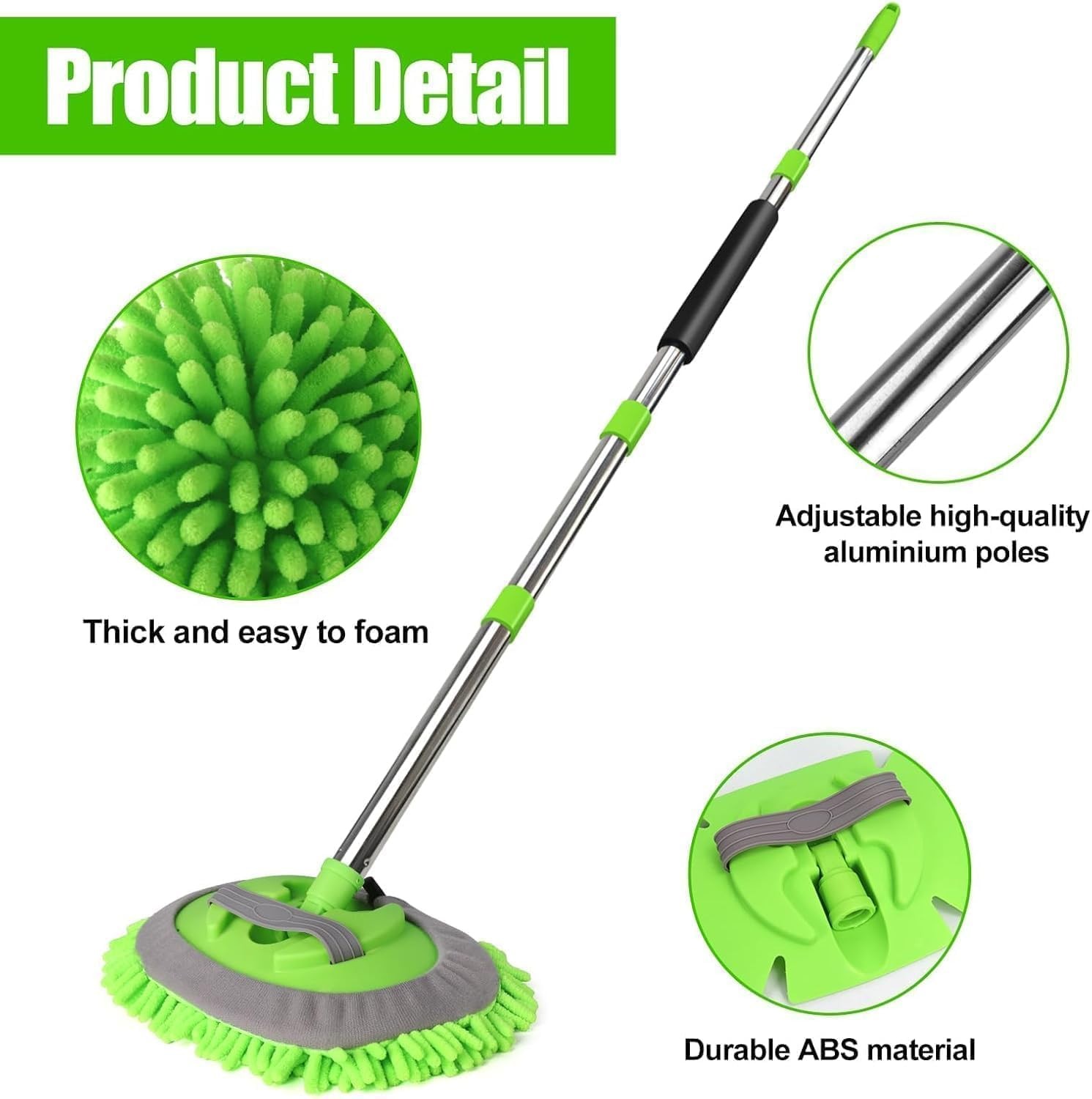 3Pcs 62” Microfiber Car Wash Brush Mop Sponge with Long Handle, Chenille Car…
