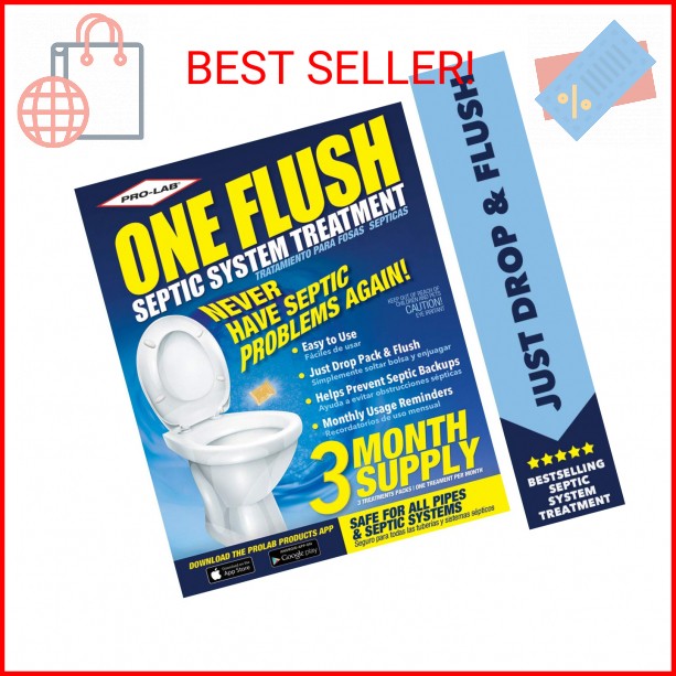 ONE FLUSH – Septic Tank Treatment Packets, 3-Month Supply of Easy-Flush Bacteria