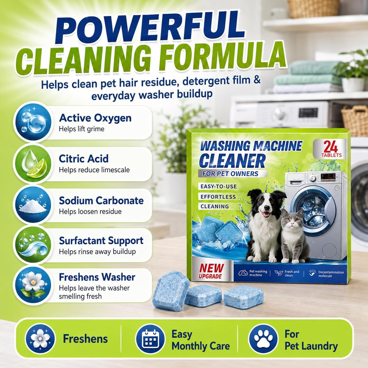 Enzyme Washing Machine Cleaner Tablets for Pet Owners, 2X Power Washer Cleane…