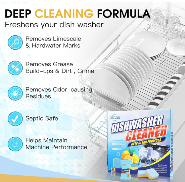 Dishwasher Cleaner tablets Deodorizer 24 Pack 1 Year Supply Deep Cleaning Septic