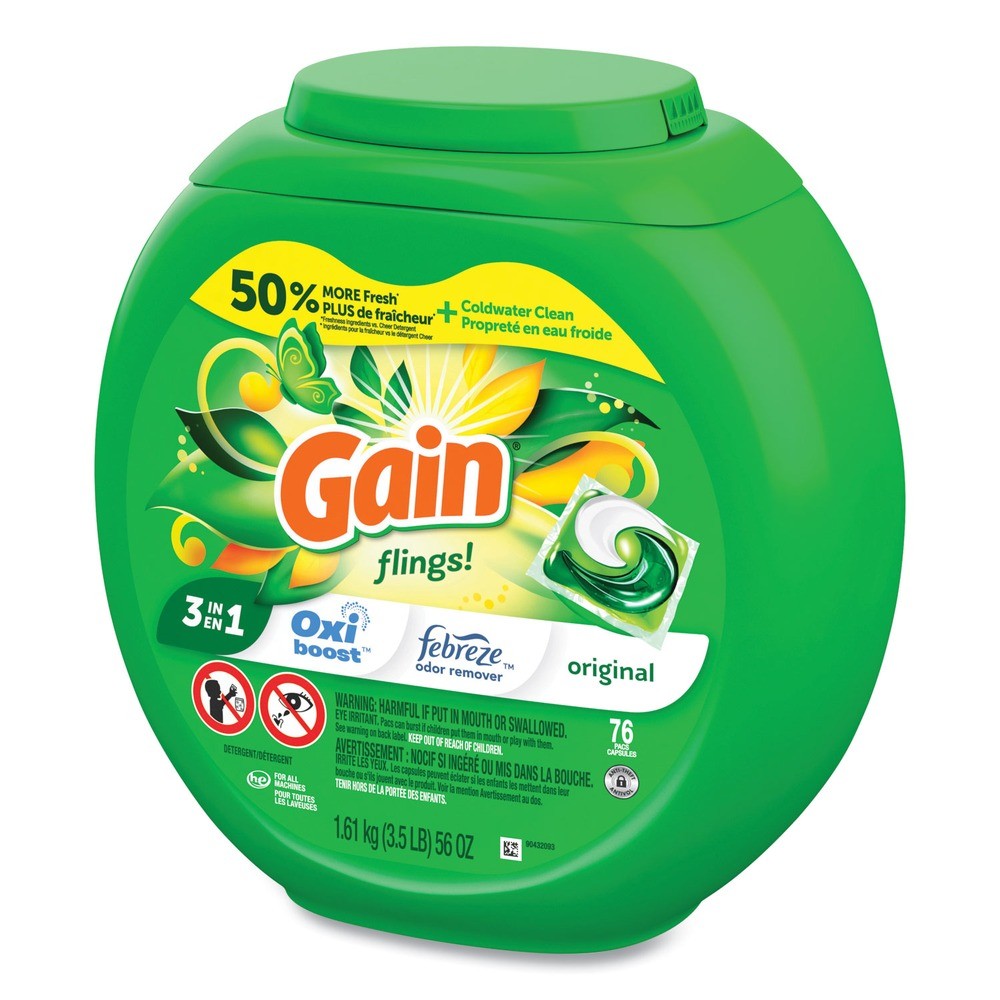 Gain 09207CT Flings Detergent Pods – Original (4/CT) New