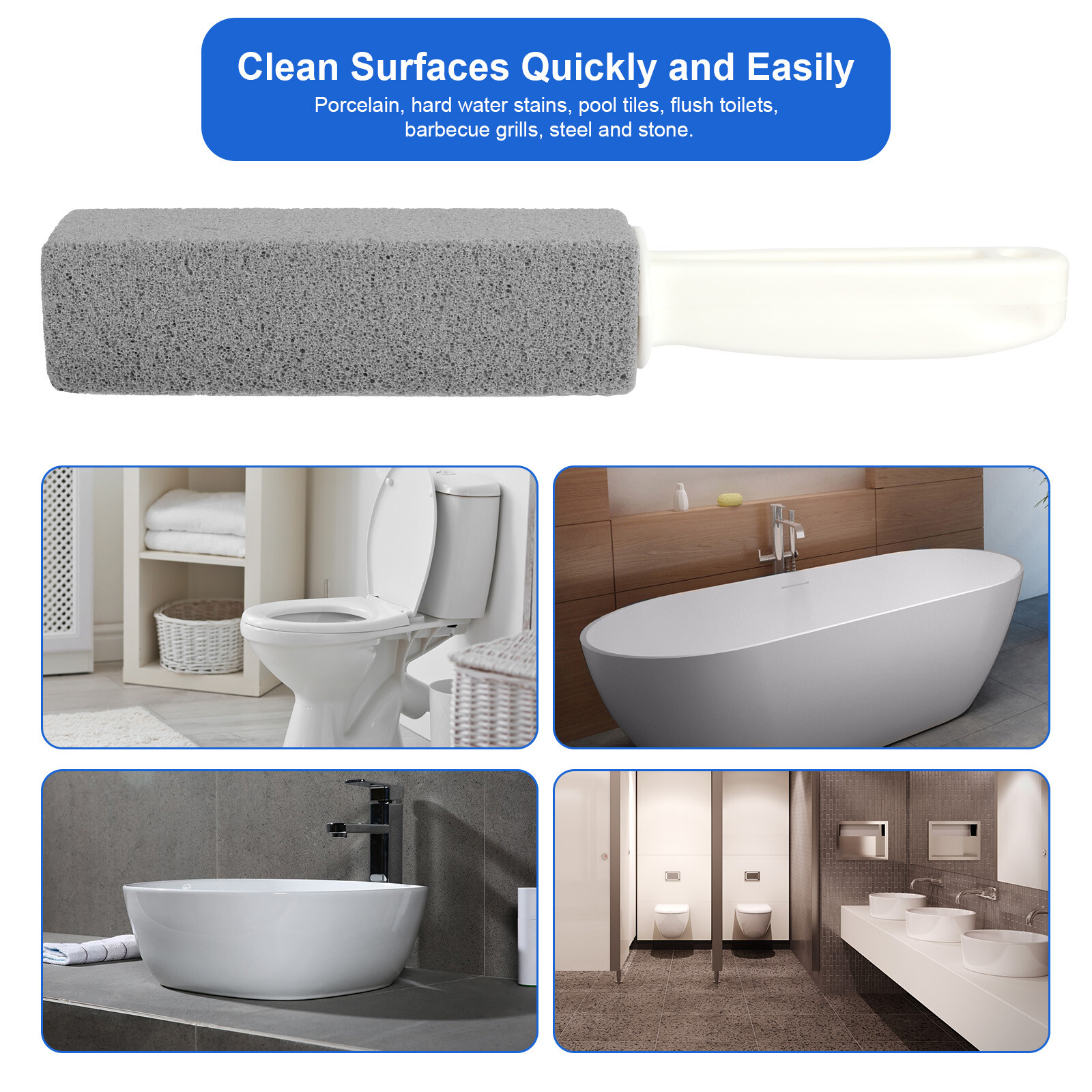 2 Pcs Heavy Duty Handle Pumice Stone Cleaner Toilet Scouring Stain Remover Tools