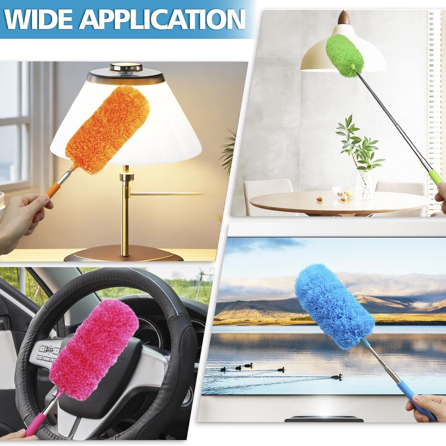 4 Pack Washable Microfiber Feather Duster with Extendable Pole for Car Office