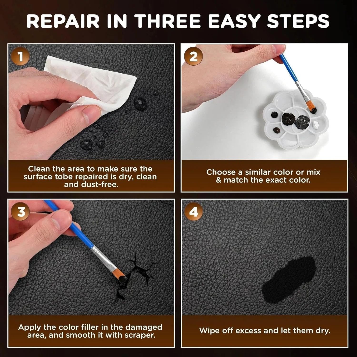 Repair Kit for Furniture, Car Interiors, Car Seat, Brown Leather & Vinyl Repair