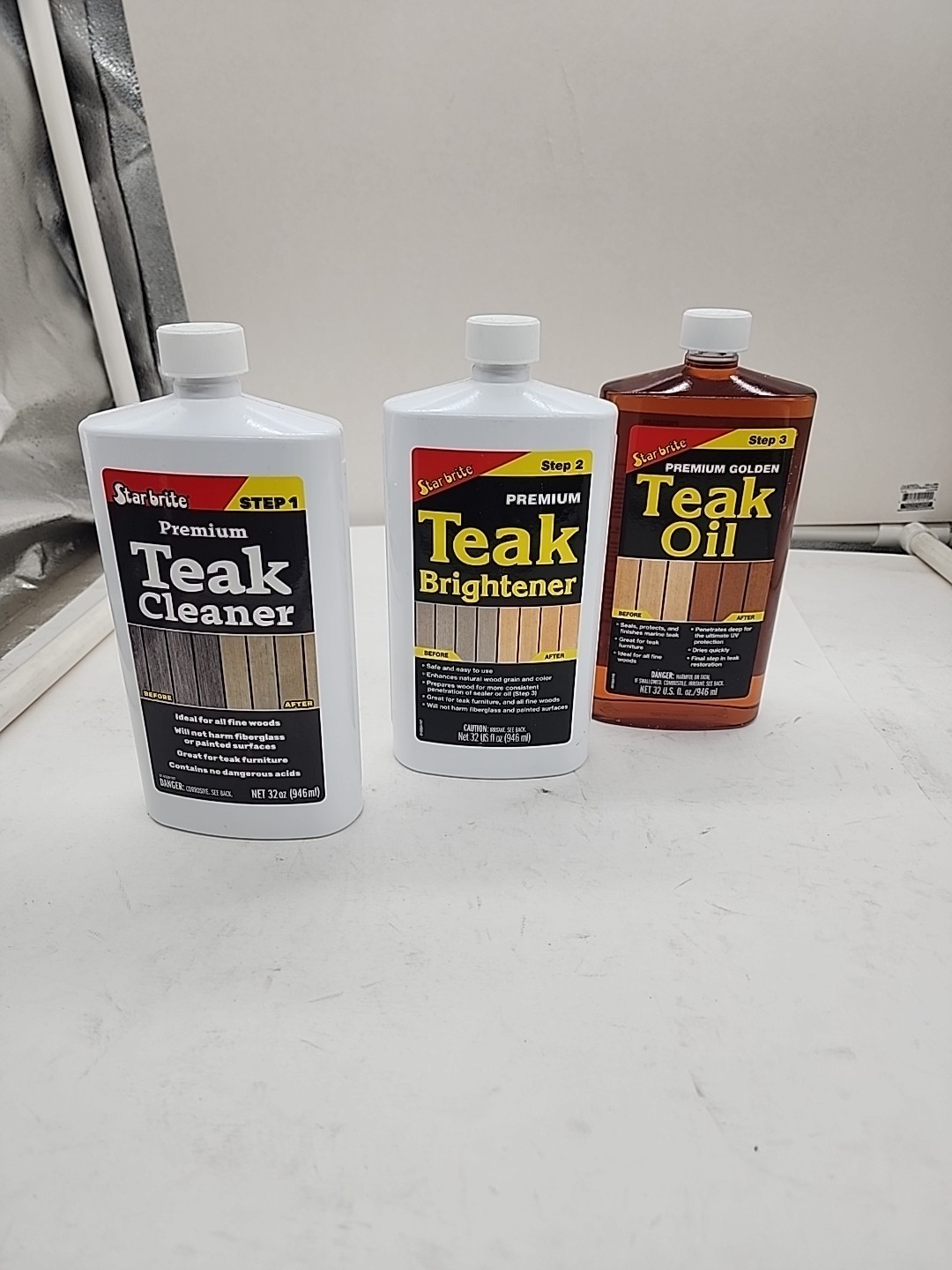 STAR BRITE Premium Teak Care Kit Marine Grade Cleaner Oil 32 Fl Oz Pack of 3