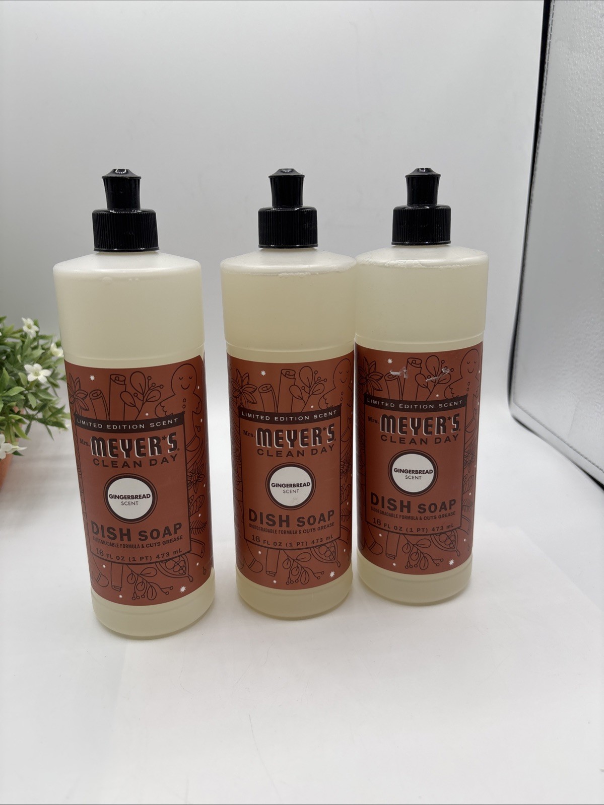 3 Pk: MRS. MEYER’S CLEAN DAY Liquid Dish Soap-Gingerbread-16 oz. ea. Limited Ed