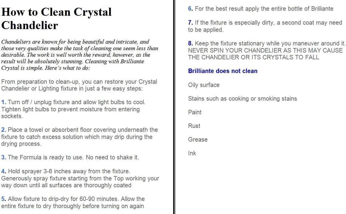 BRILLIANTE Crystal Chandelier Cleaner Manual Sprayer 32oz Environmentally Saf…