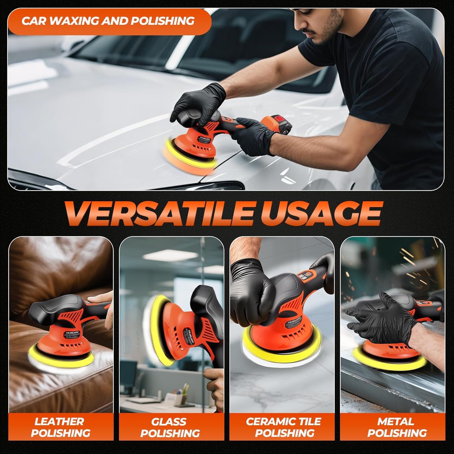 Car Buffer Polisher Cordless 8-Speed 2800-6000RPM 2x21V 17Pc (Orange & Black)