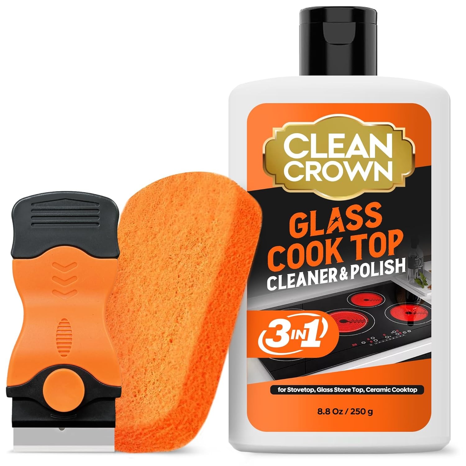 Ceramic Cooktop Cleaner Kit Glass Top Stove Scraper Pad 8.8oz 3-in-1