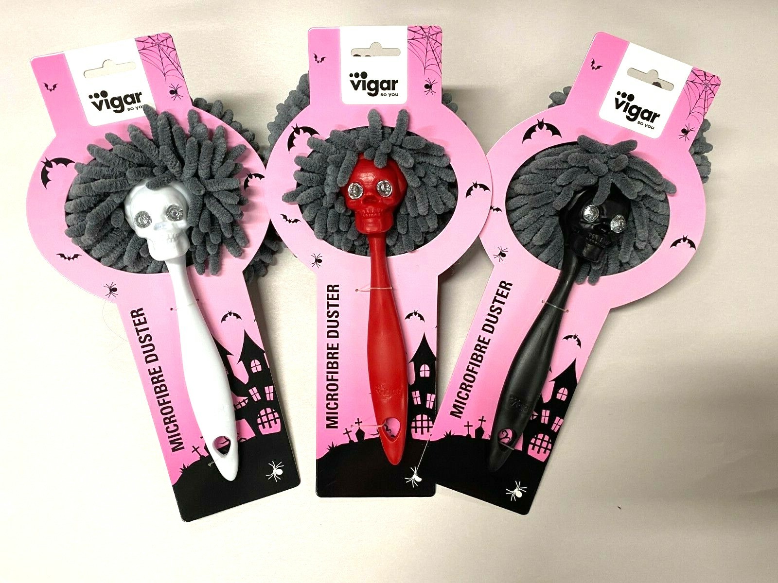 3 Piece set Black Red White Jack Skully Microfiber Dusters Vigar Brand