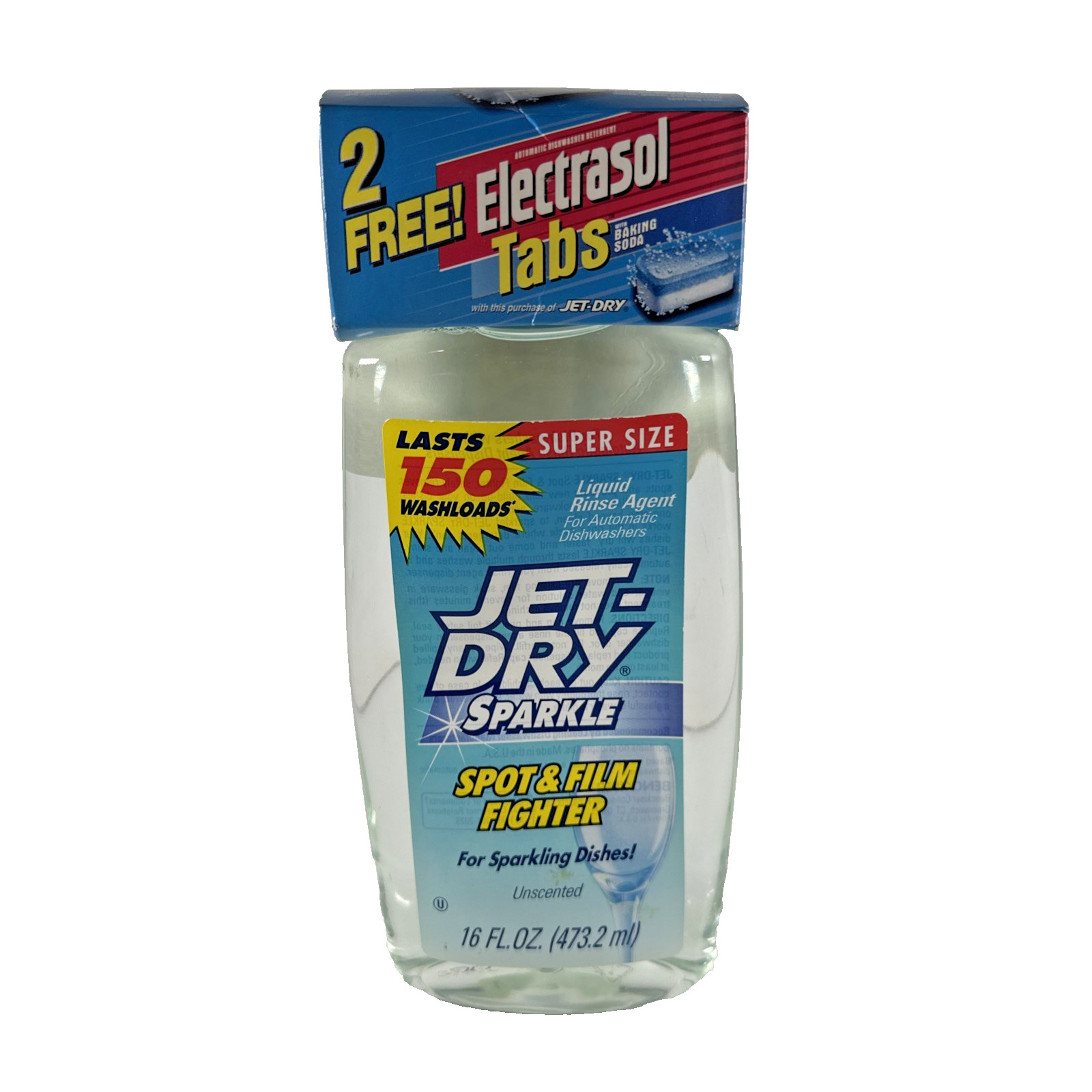 VTG Discontinued JET DRY Sparkle Liquid Rinse Agent Unscented Dishwasher 16oz