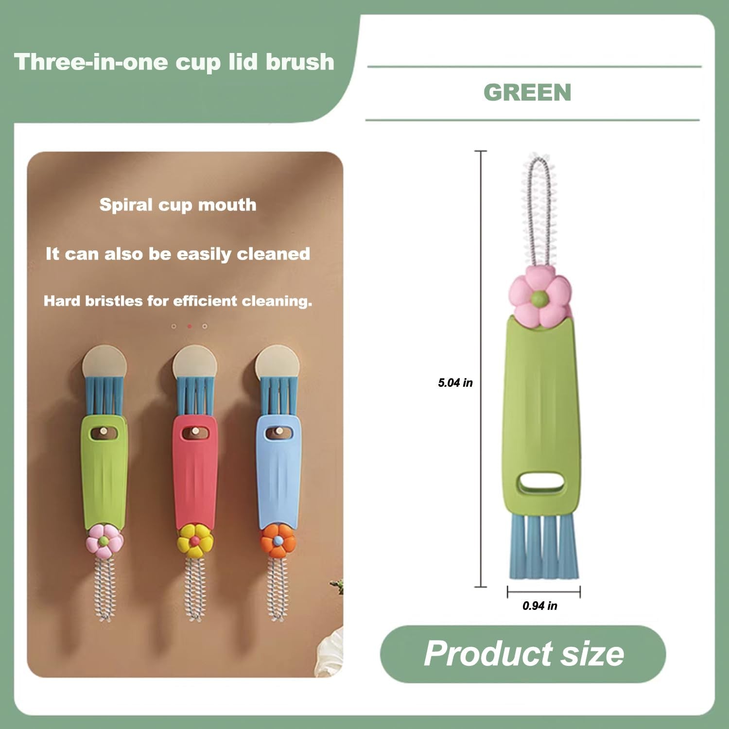 3 in 1 Cup Lid Gap Cleaning Brush Set, Bottle Cleaning Brush Multifunctional Bot