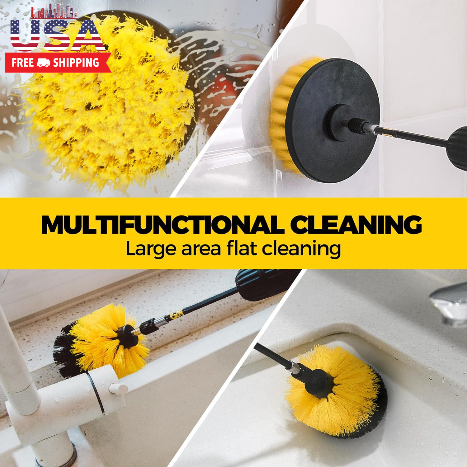 8 Piece Drill Brush Attachments Set, Power Scrubber with Extend Long Attachment，
