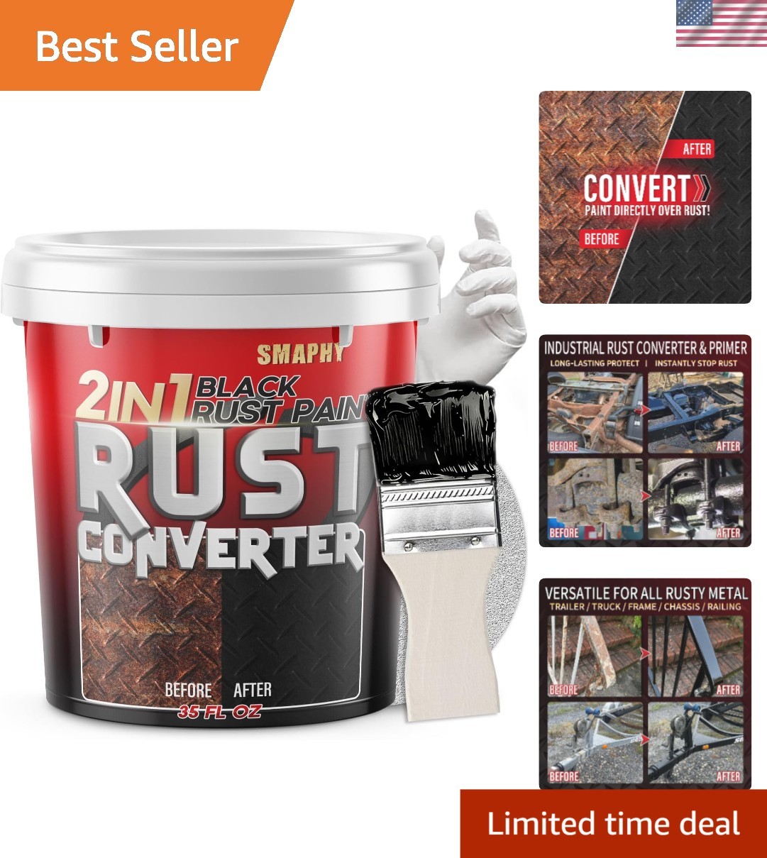 2 in 1 Rust Converter Primer 35oz Stops Rust Heat Resistant Coating Paint