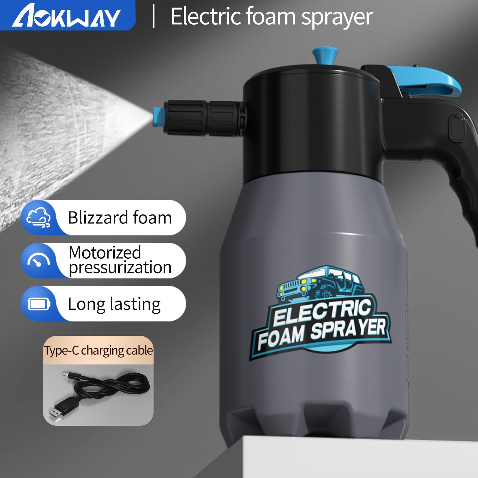 aokway Electric Foam Sprayer Car Wash, Pump Sprayer Battery Powered Rechargea…