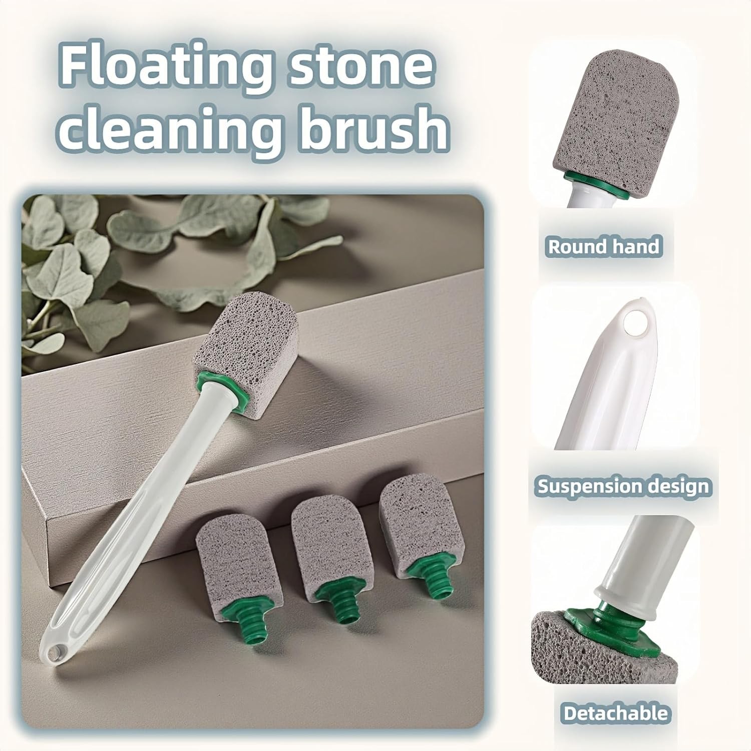 Pumice Toilet Brush Scrubber W/ 9.5” Handle 1 Scrubber 4 Pumice Stones Remove