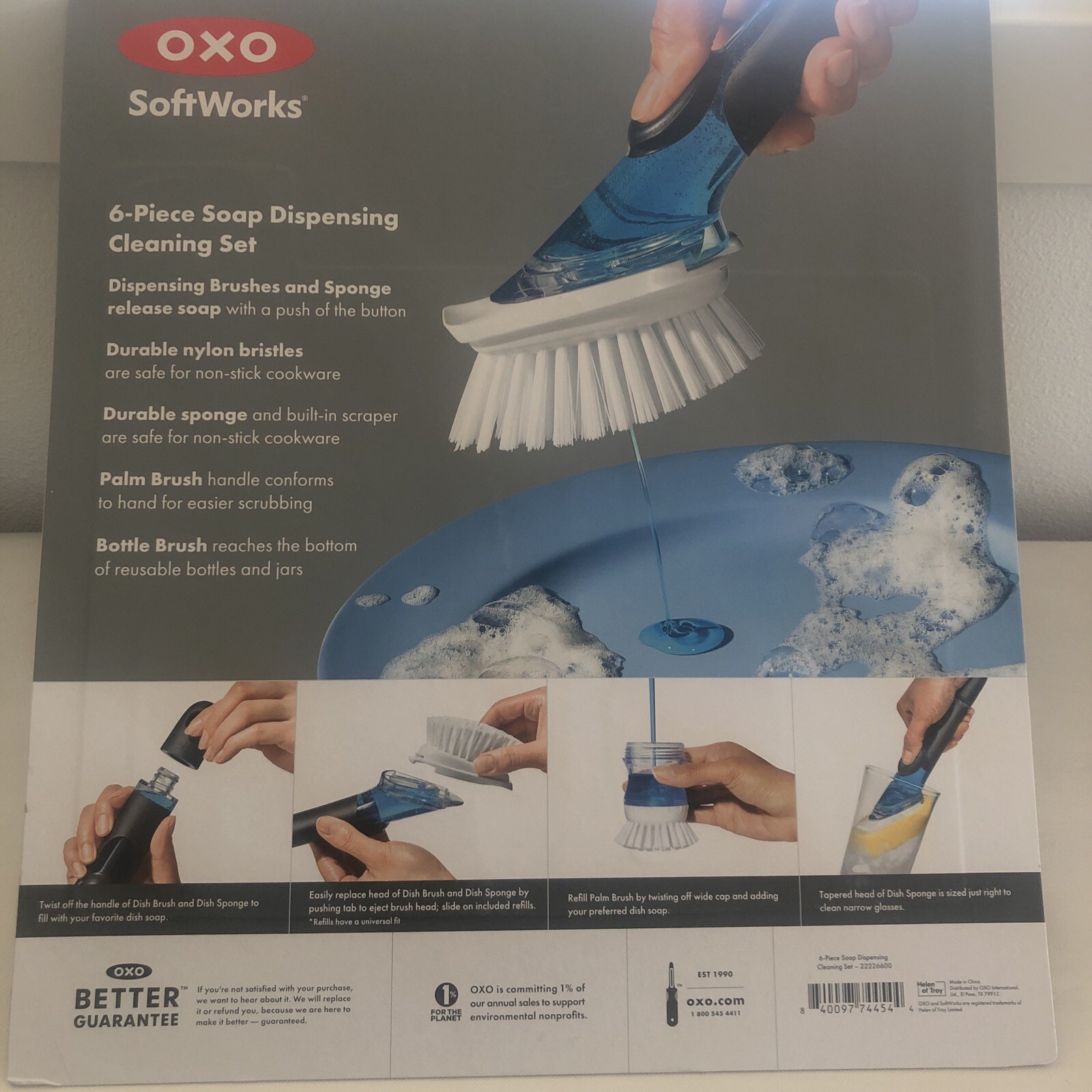 New OXO Softworks Goodgrips 6 Piece Soap Dispensing Cleaning Set Dish Brush