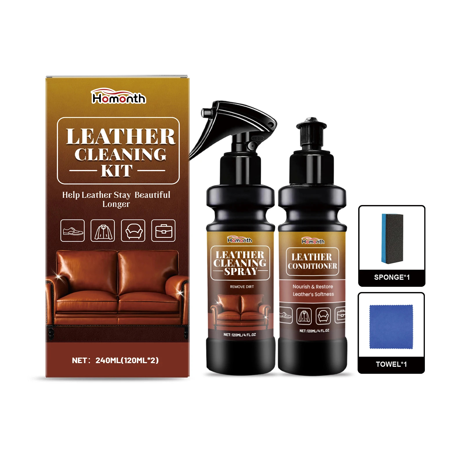 Leather Cleaner Conditioner Kit Care Set Deep Spray Nourishing Cream Restores So
