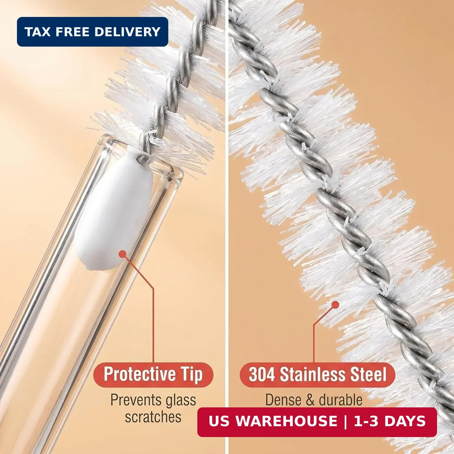 2 Pack Straw Cleaner Brush, Reusable Metal Handles Straw Cleaner Brush Extra Lon