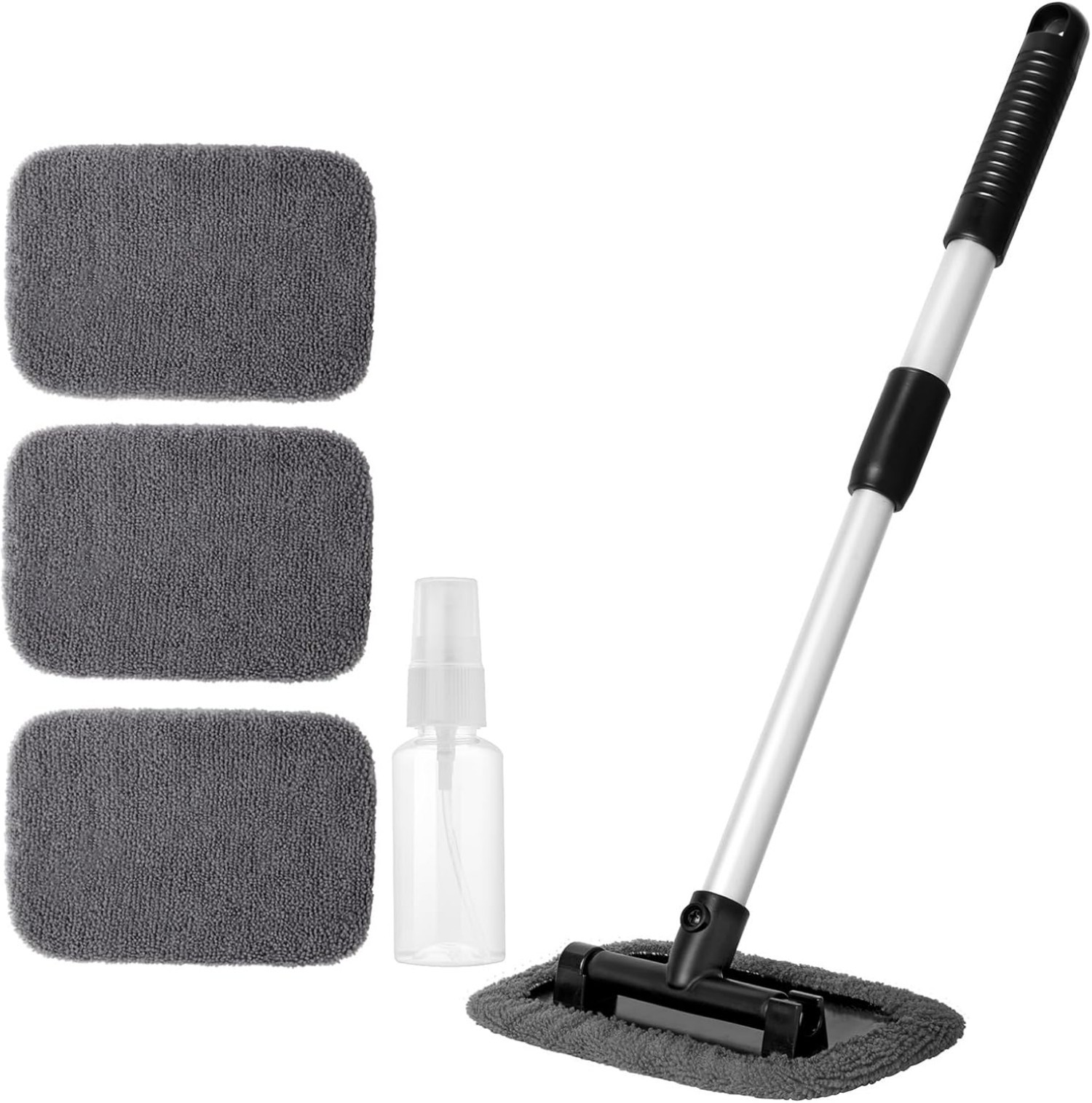 Car Windshield Cleaner Tool with Extendable Handle & 6 Reusable Microfiber Pads