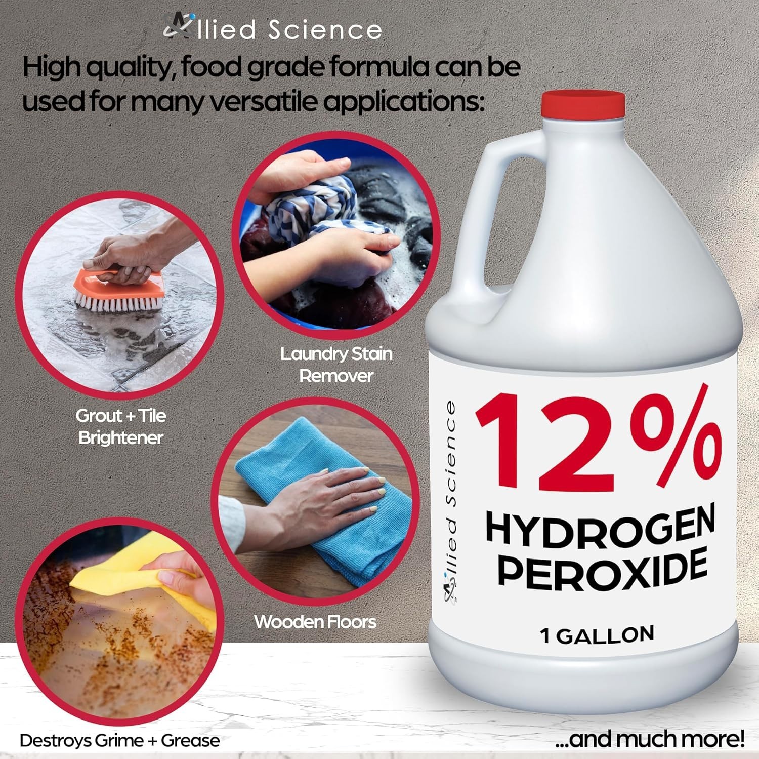 Allied Science 12% Food Grade Hydrogen Peroxide, 4X Stronger – 4 Gallons