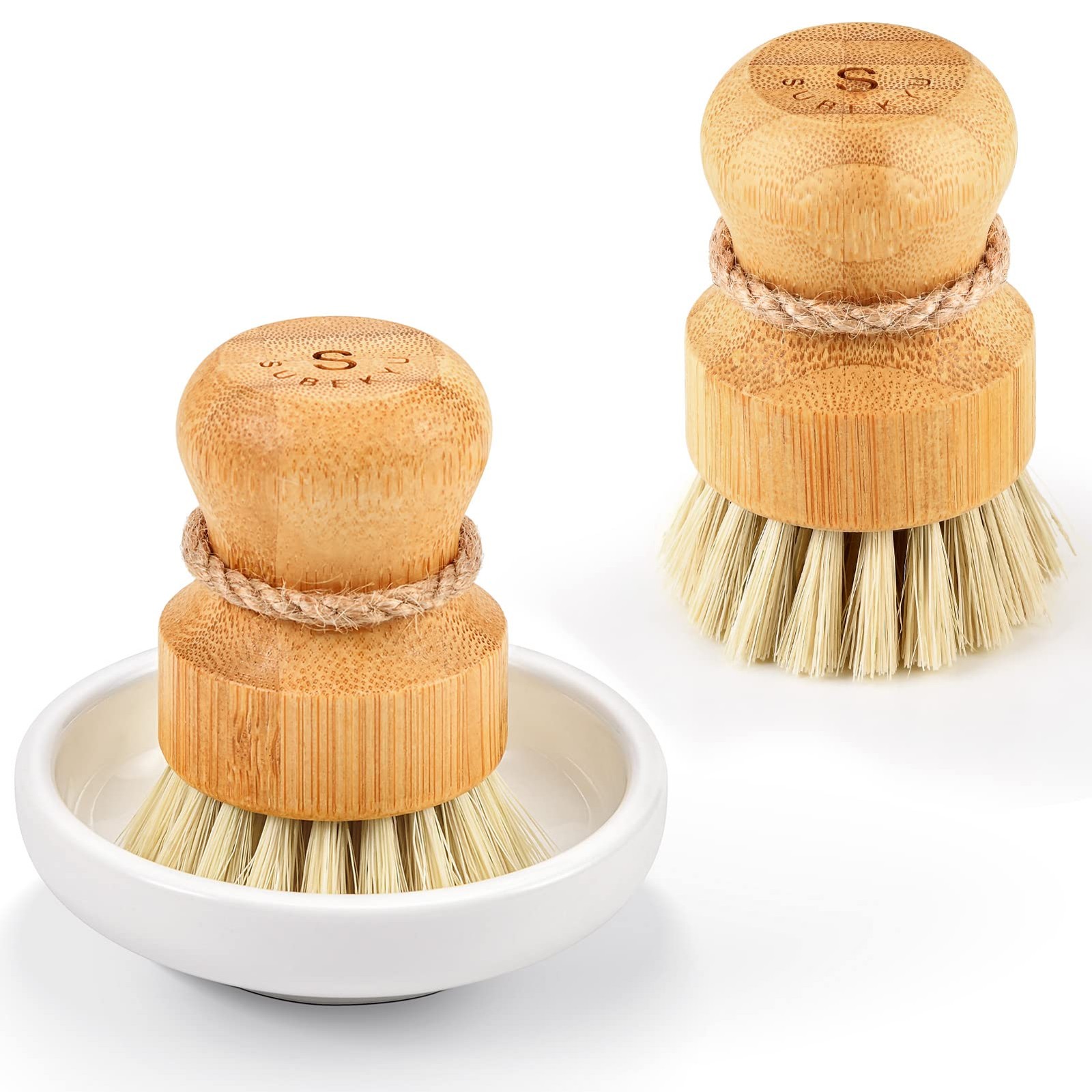 Bamboo Dish Scrub Brushes Kitchen Wooden Cleaning Scrubbers Set For Washing Cast