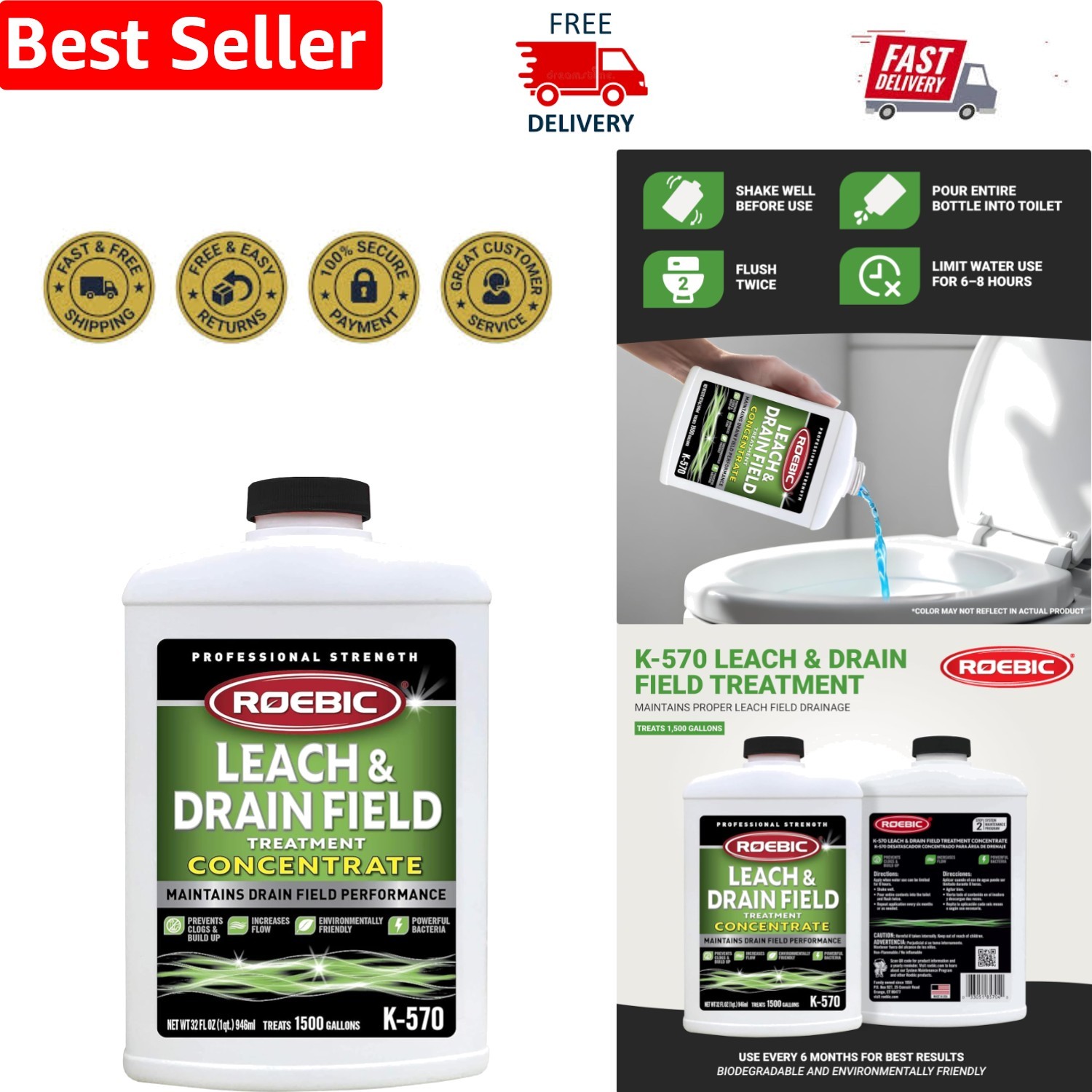 K-570-Q 32-Ounce Septic Tank Treatment: Professional Strength Drain Field Opener