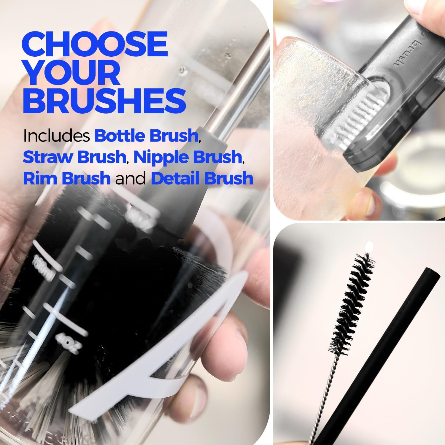 Holikme 6 Pack Bottle Brush Set, 14″ Long Handle Stainless Steel Bottle Cleaner