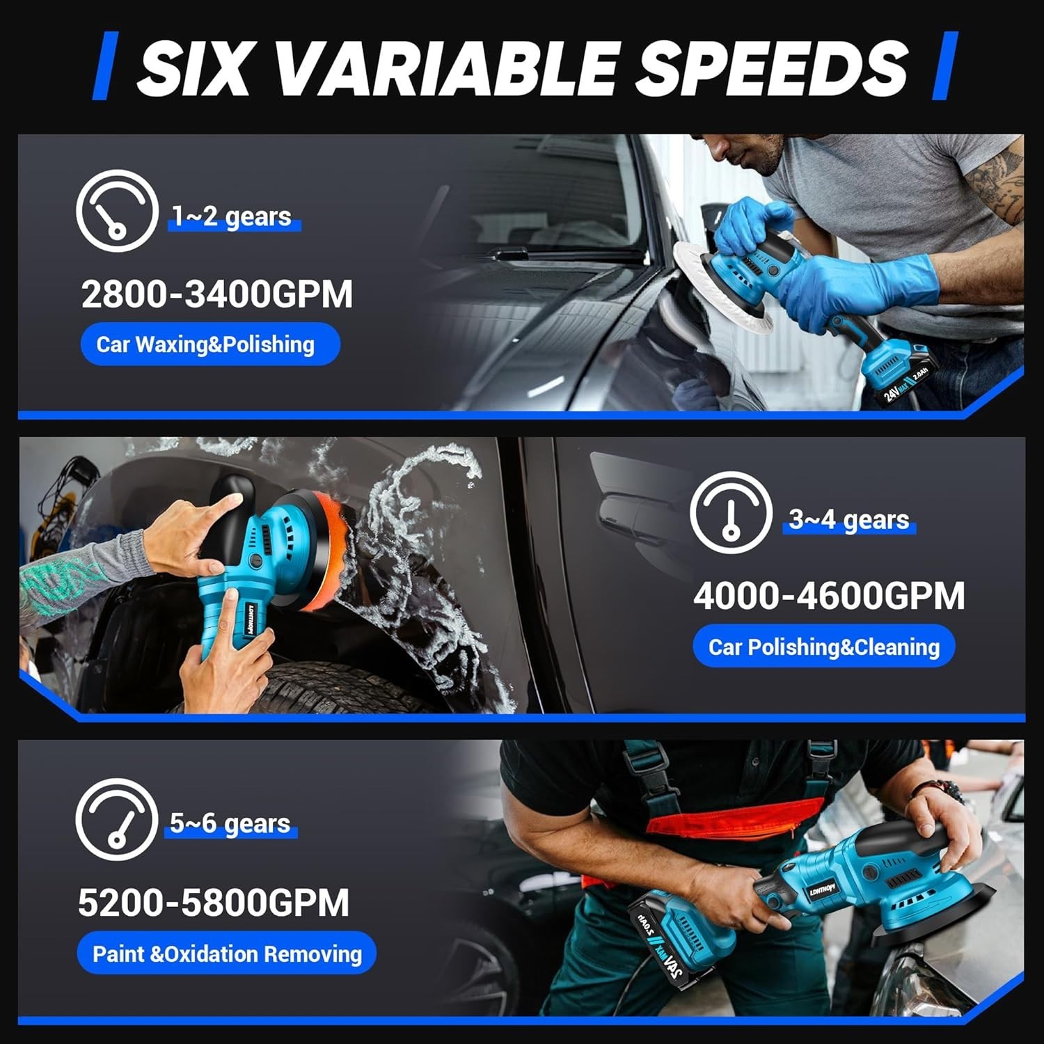 Cordless Buffer Polisher with 2×2000mAh Battery, 10000RPM 1600W High Power Ca…