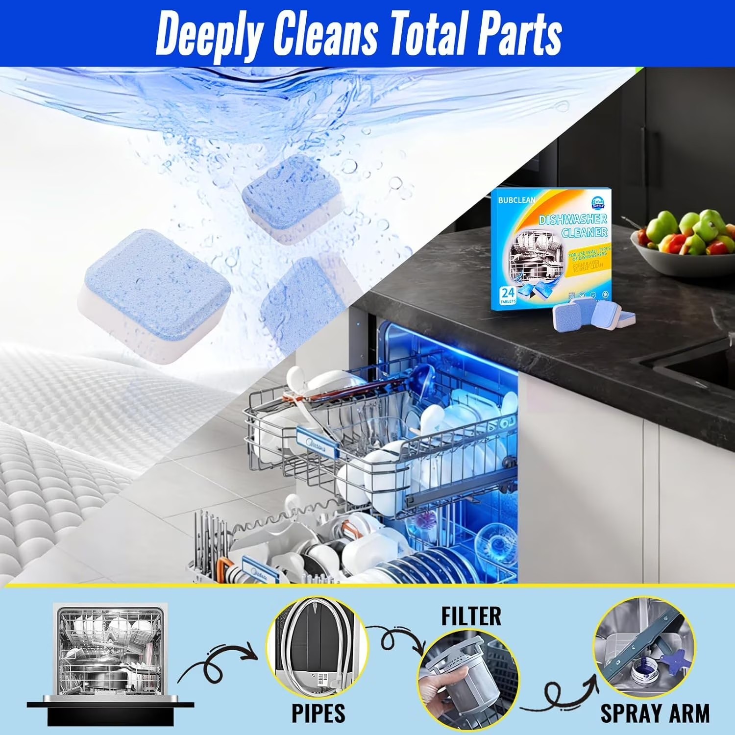 BUBCLEAN 24 Count Garbage Disposal Cleaner Tablets Citrus Foaming Sink Care