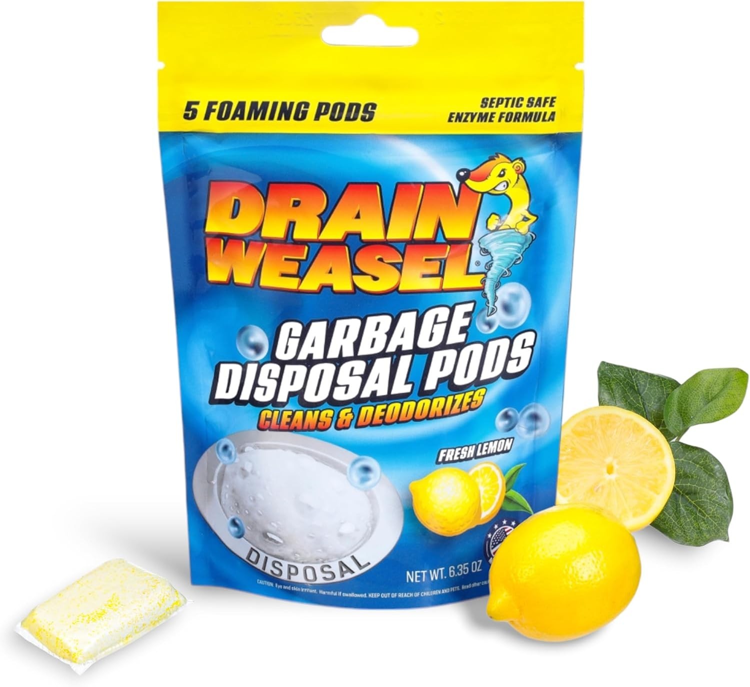 Garbage Disposal Pods Powerful Cleaner Deodorizer Fresh Lemon Enzyme 5 Pack