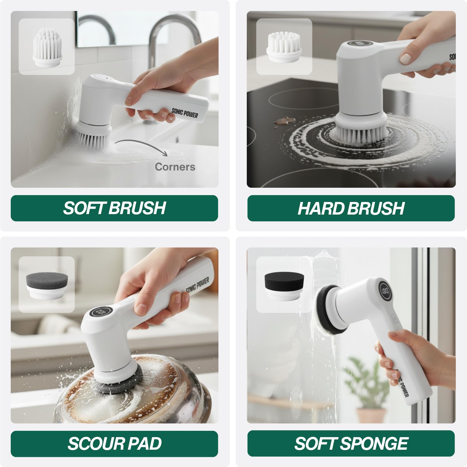 Spin Scrubber – Handheld & Ergonomic, IPX7 Waterproof, 4 Multi-Purpose Brush …