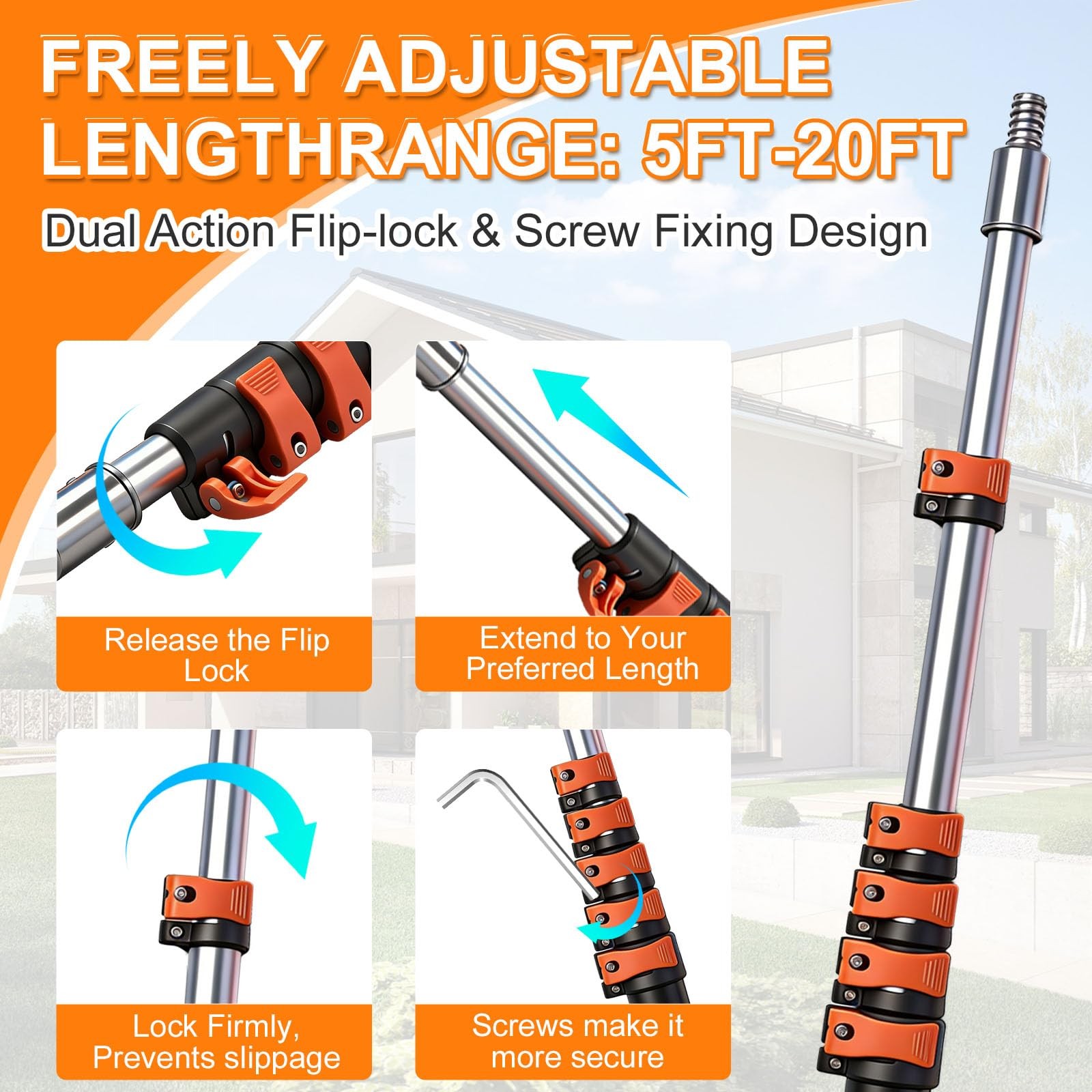 30FT High Reach Duster Kit Extension Pole Ceiling Fan Window Cleaner Set NEW!