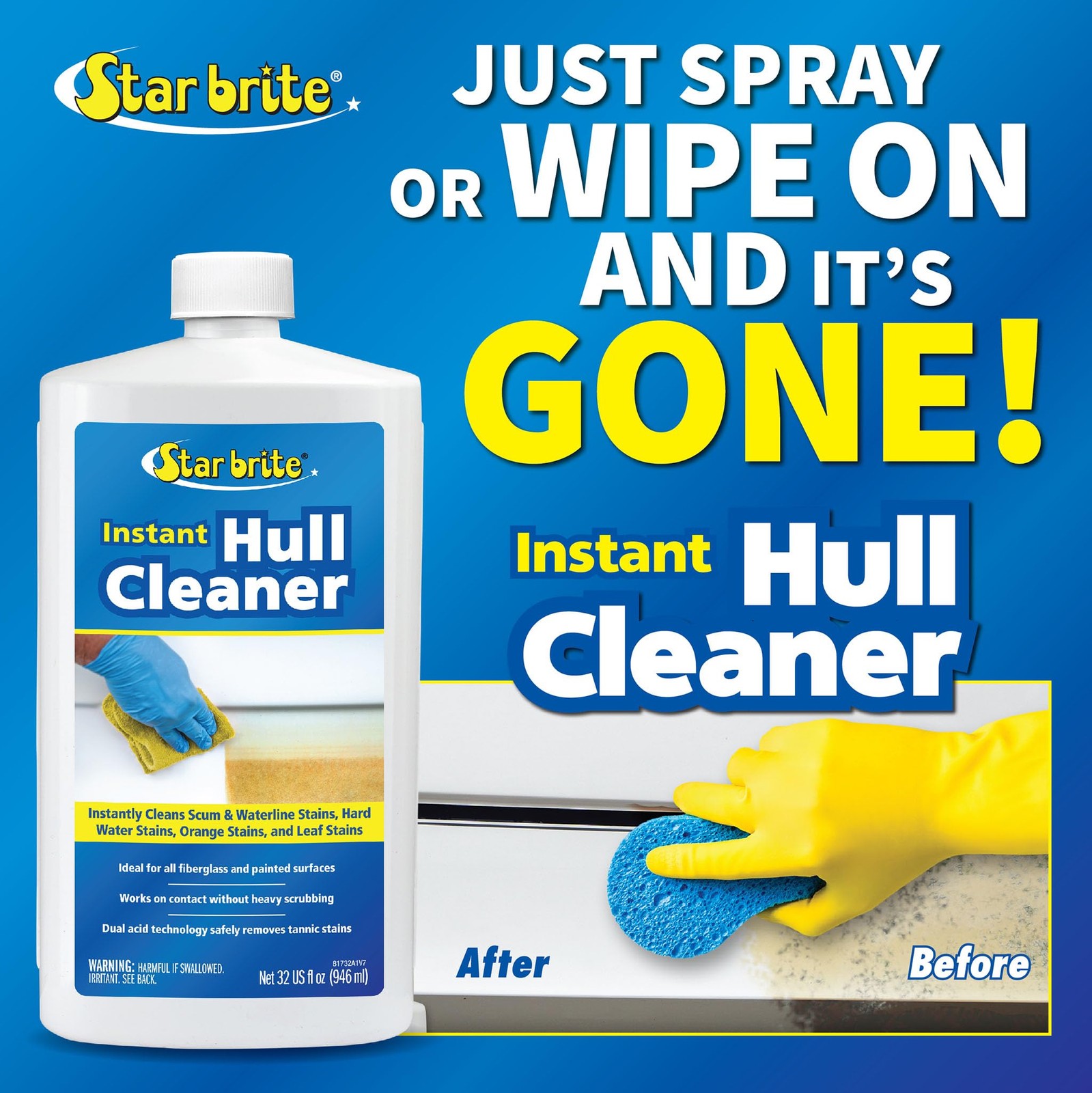 STAR BRITE Instant Hull Cleaner – Easily Remove Stains, Scum Lines & Grime…