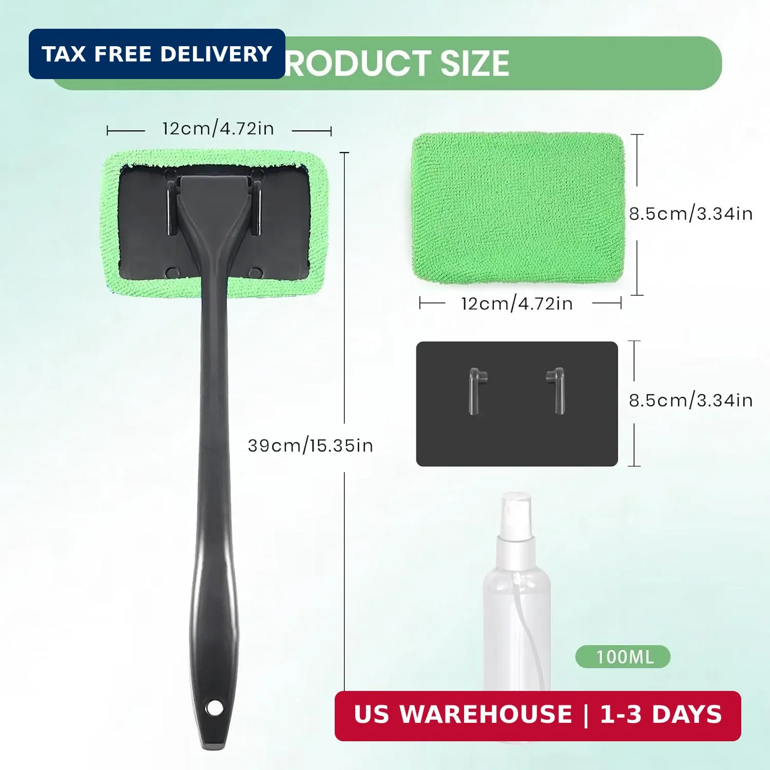 Portable Windshield Cleaner Tool with Extended Long Handle & 6 Microfiber Pads