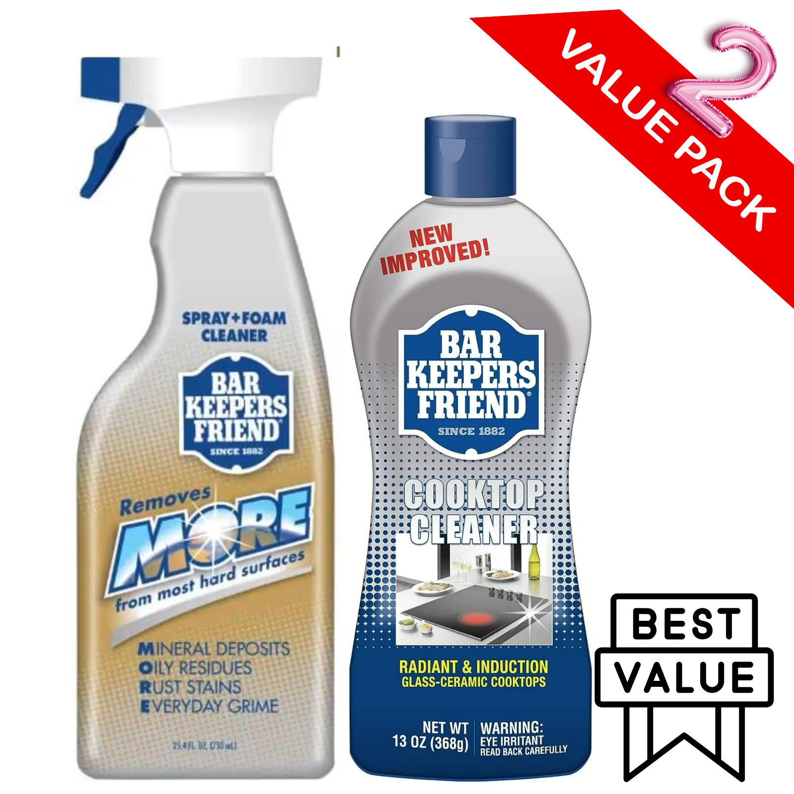 Bar Keepers Friend 2-Pack Bundle: More Spray & Foam Cleaner (25.4 oz) + Cooktop