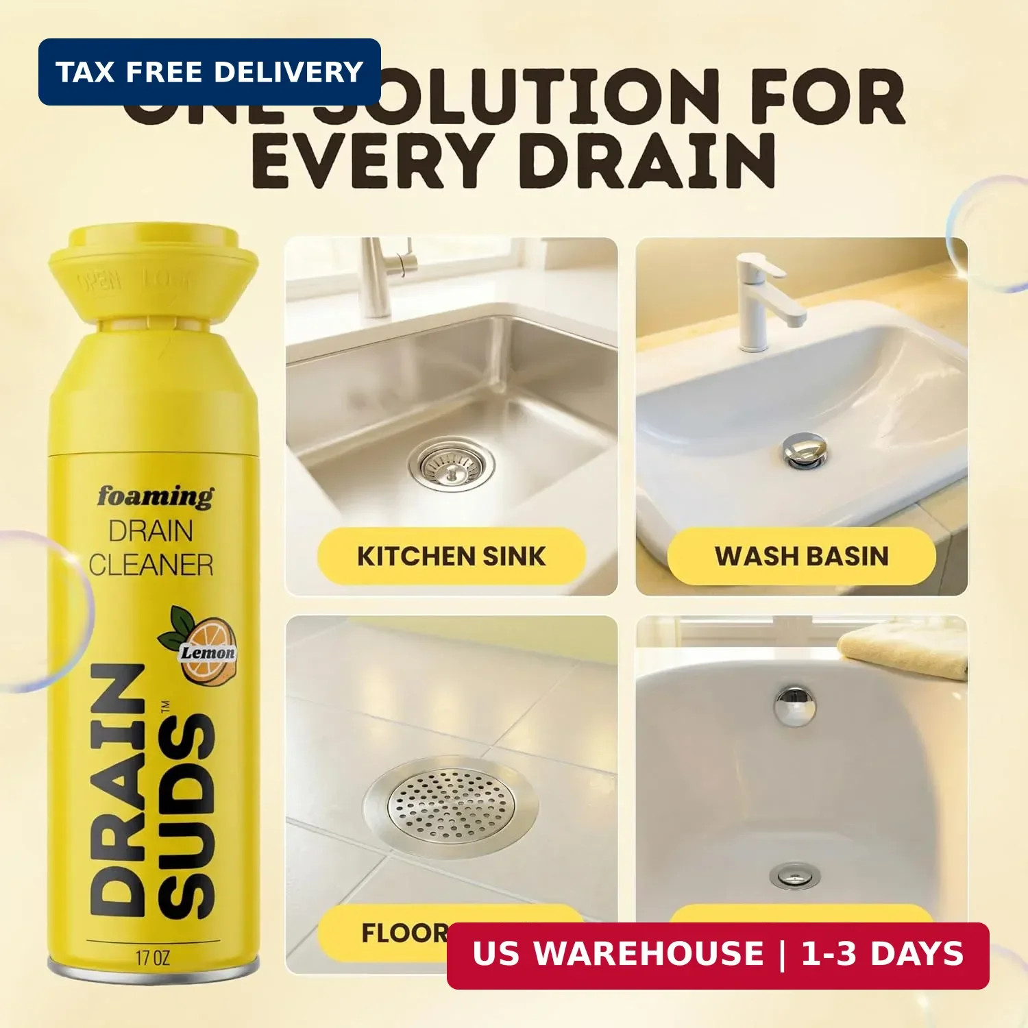 SonicPower Foaming Drain Cleaner, Foam Sink Cleaner and Deodorizer, Drain Clog R