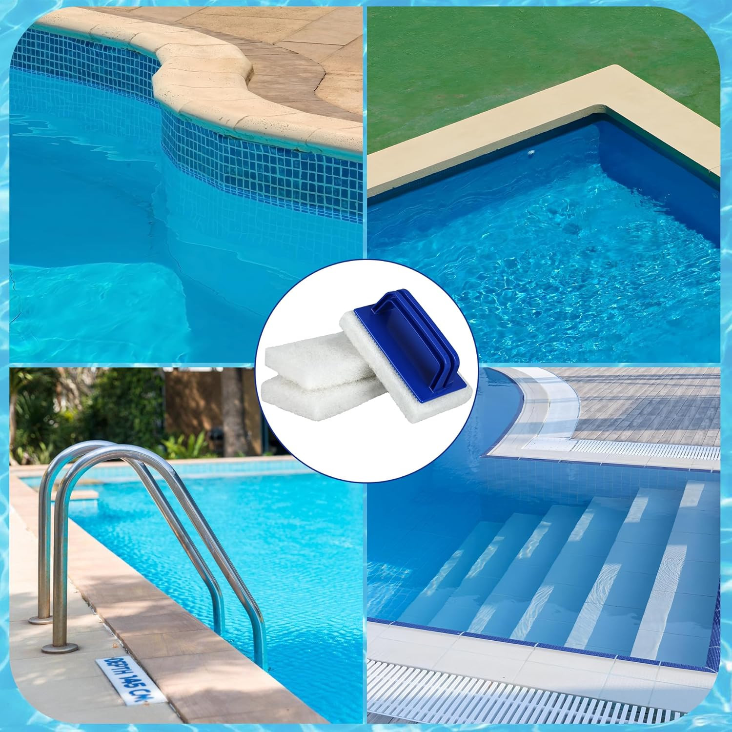 3 Pack Hand-Held Pool Scrub Brush Pool Cleaning Scrubbing Sponge Pad Bathroom Cl