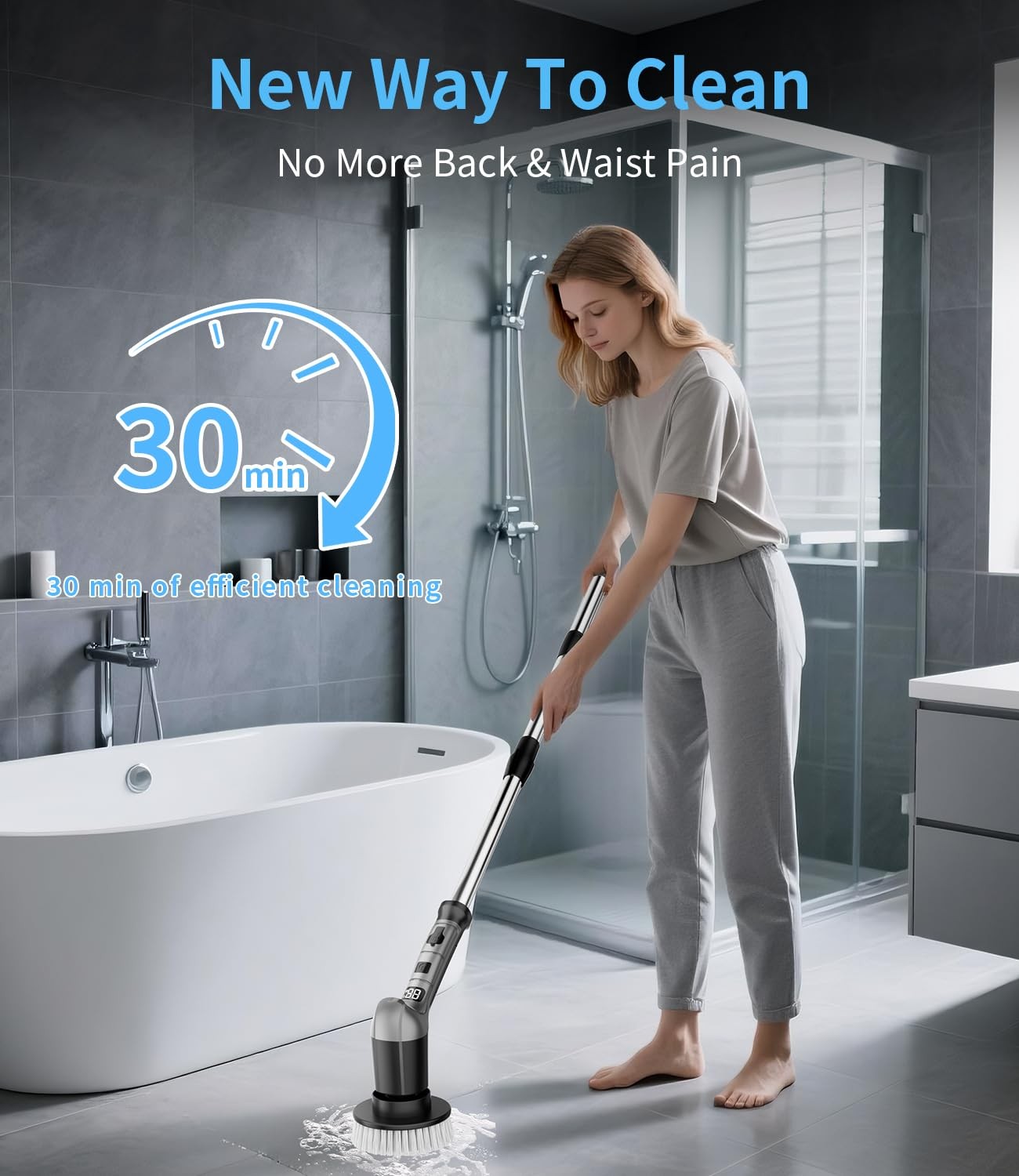 Electric Spin Scrubber with 3 Speed, Adjustable Extension Handle, 8 Brush Hea…
