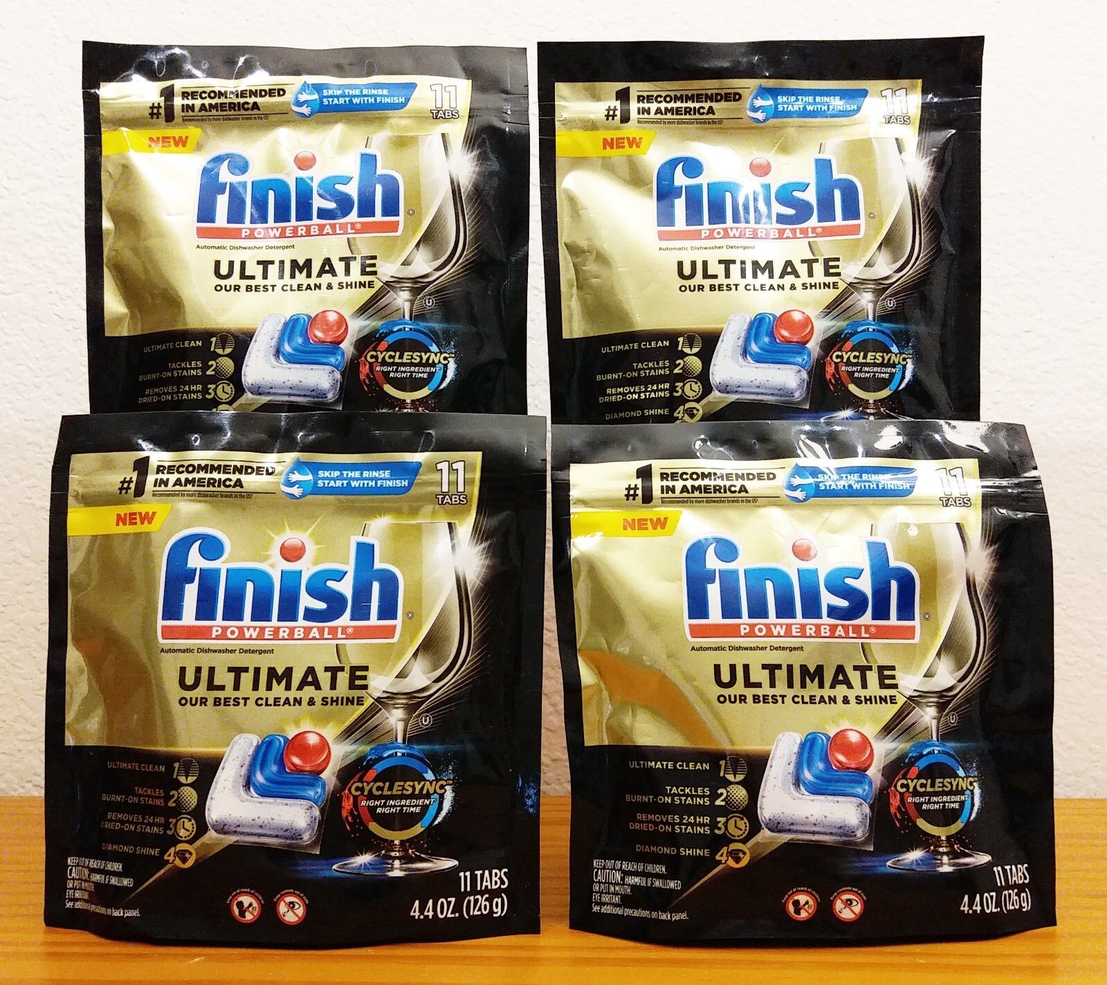 Lot of 4 Finish Powerball Dishwasher Detergent, ULTIMATE, 11 Tabs, 4.4 oz