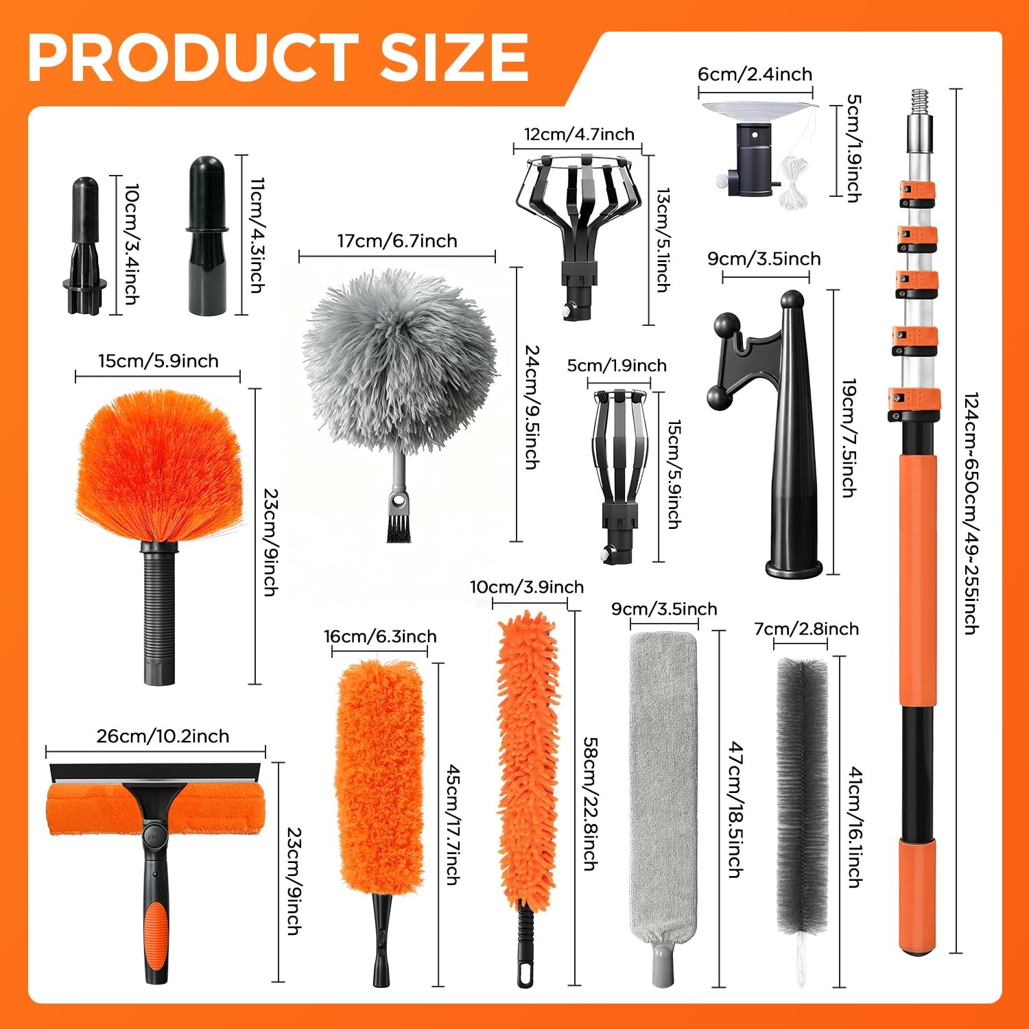 26FT High Reach Duster Kit with 5-20FT Flip-Lock & Screw Dual Locking Extensi…