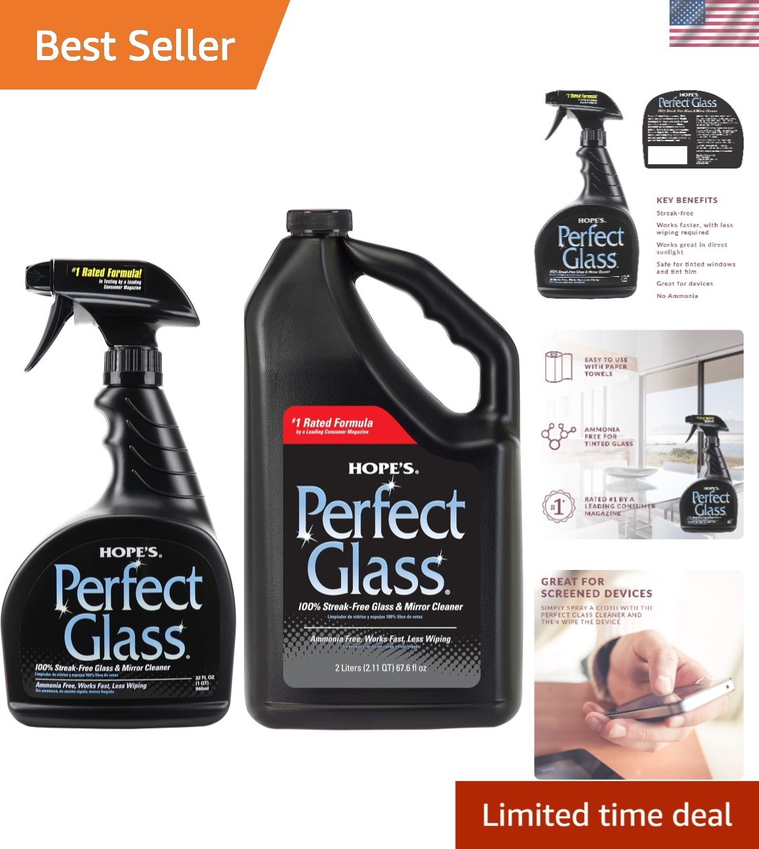 32 Fl Oz Streak-Free Glass Cleaner – Multi-Surface, Ammonia-Free & Quick Action