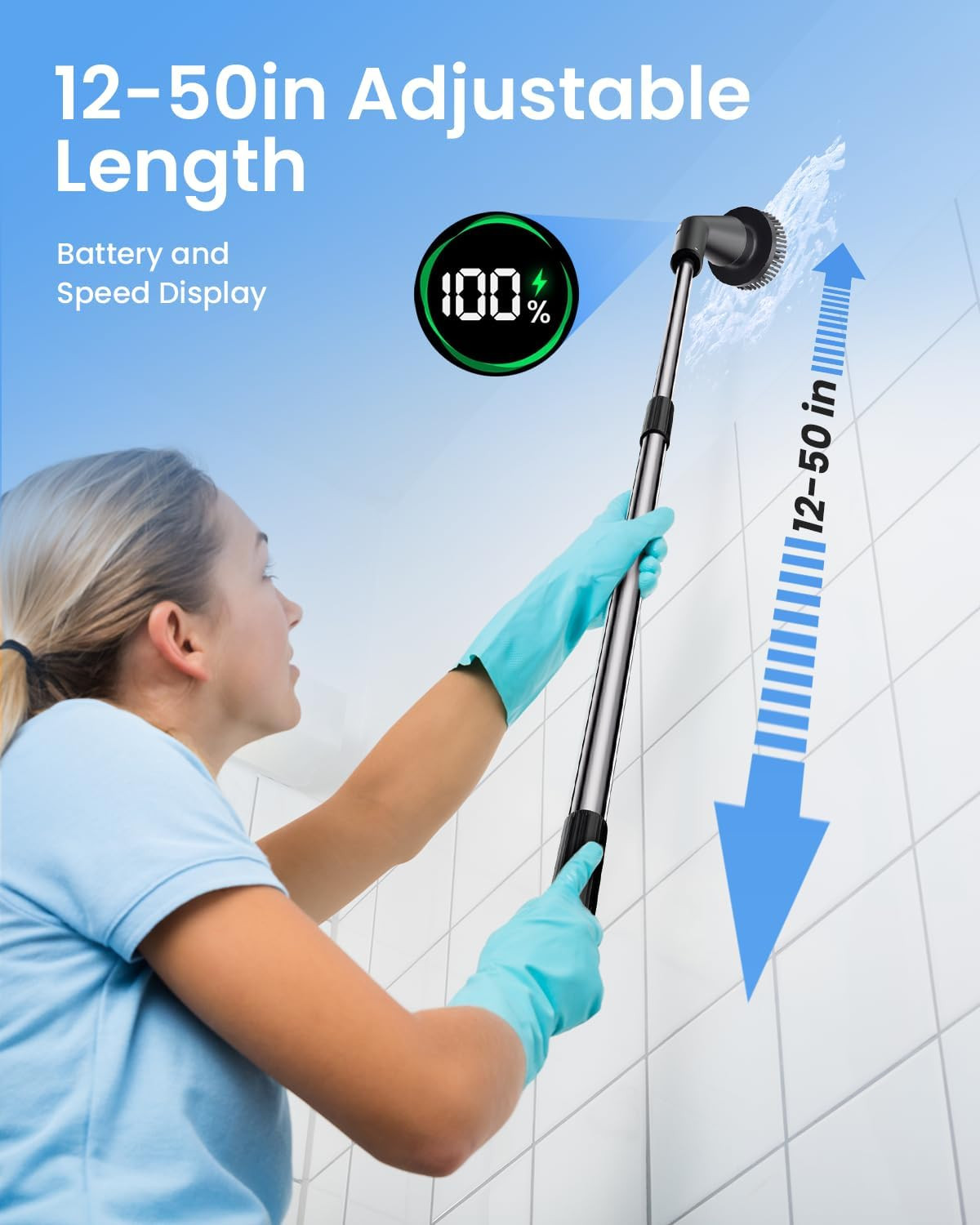Electric Spin Scrubber, Cordless Cleaning Brush for Bathroom Shower Tub, IPX7 Wa