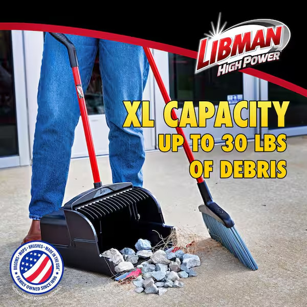 16 Inch Standing Dustpan with Steel Handle Large Capacity Garage Floor Cleaner