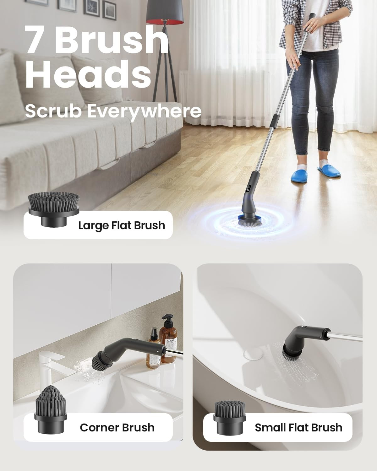 Electric Spin Scrubber, 2026 Upgraded Cordless Cleaning Brush Bathroom Scrubber,